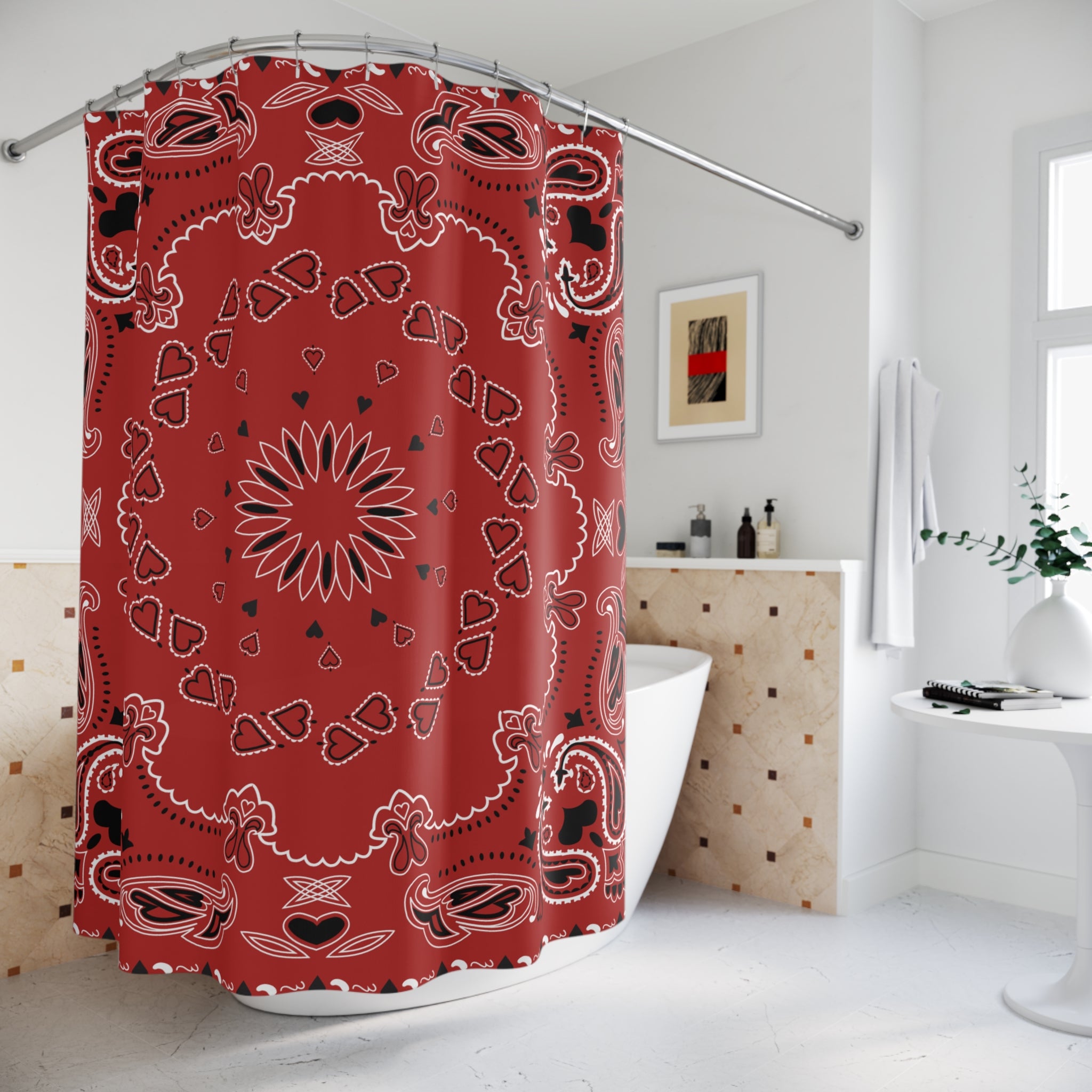 Boho Bandana Shower Curtain, Vibrant Bathroom Decor, Festival Vibe, Gift for Home, Bohemian Style, Rustic Elegance, Unique Design