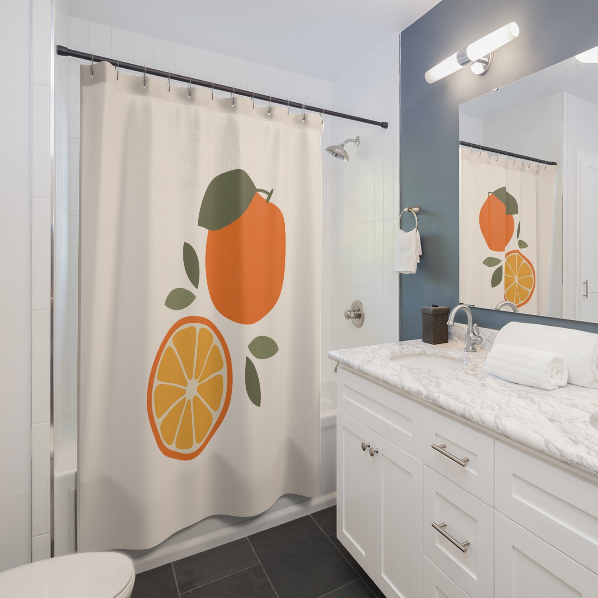 Bright Citrus Minimalist Shower Curtains - Fresh Orange Design, Bathroom Decor, Tropical Vibe, Gift for Fruit Lovers, Summer Home