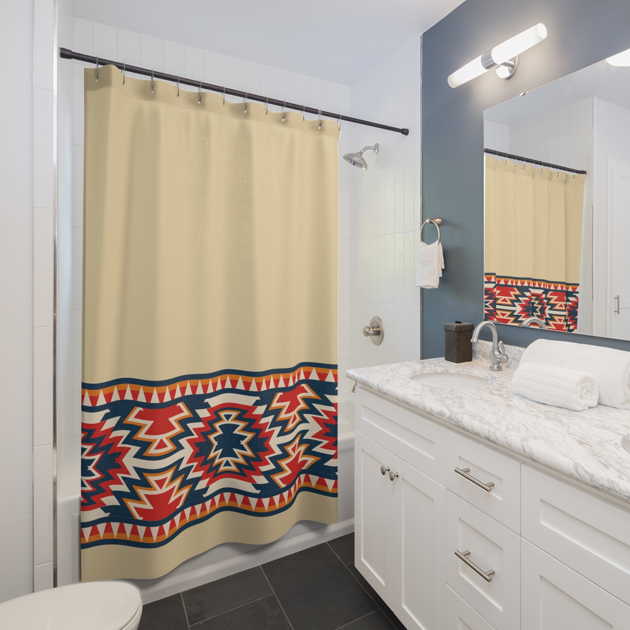 Bohemian-Inspired Shower Curtain, Tribal Pattern Bath Decor, Vintage Style Bathroom Accessories, Southwest Design, Modern Home Decor