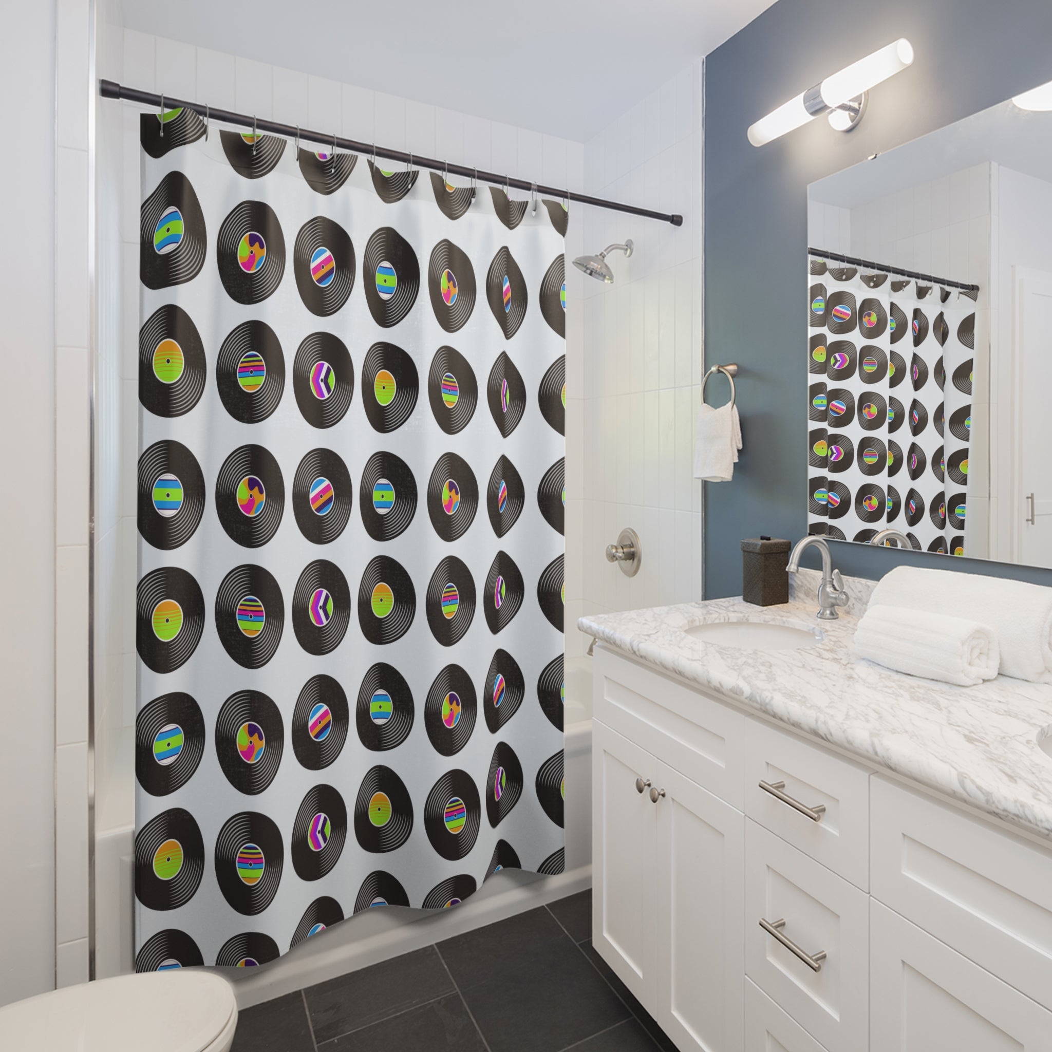 Retro Vinyl Record Shower Curtain, Music Lover Gift, Bathroom Decor, Unique Home Accent, Fun Music Theme