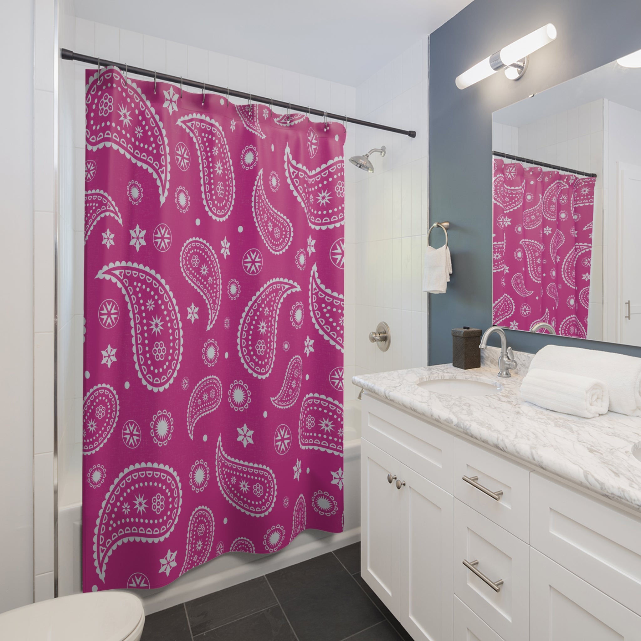 Pink Bandana Pattern Shower Curtain, Vibrant Pink, Bathroom Decor, Home Improvement, Gift for Her, Unique Home Accessories