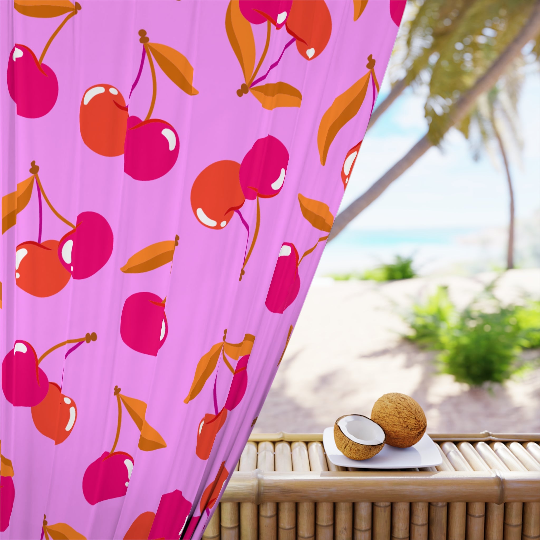 Charming Pink Cherry Pattern Blackout Window Curtain