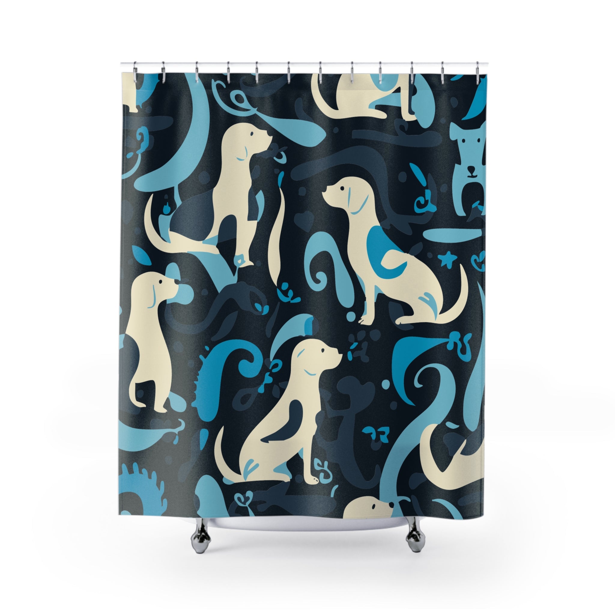 Whimsical Bluish Dog Swirl Shower Curtain