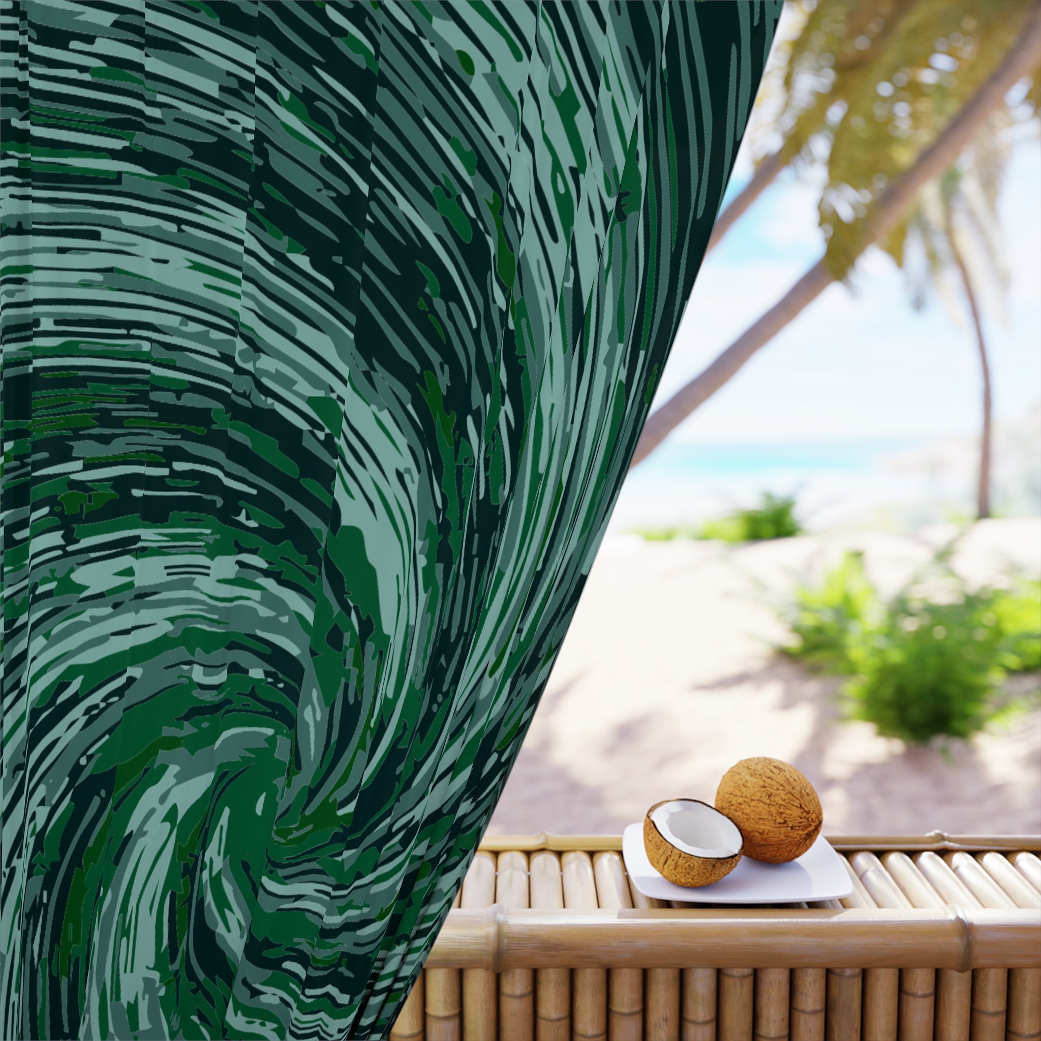 Abstract Green Swirly Temple Blackout Window Curtain