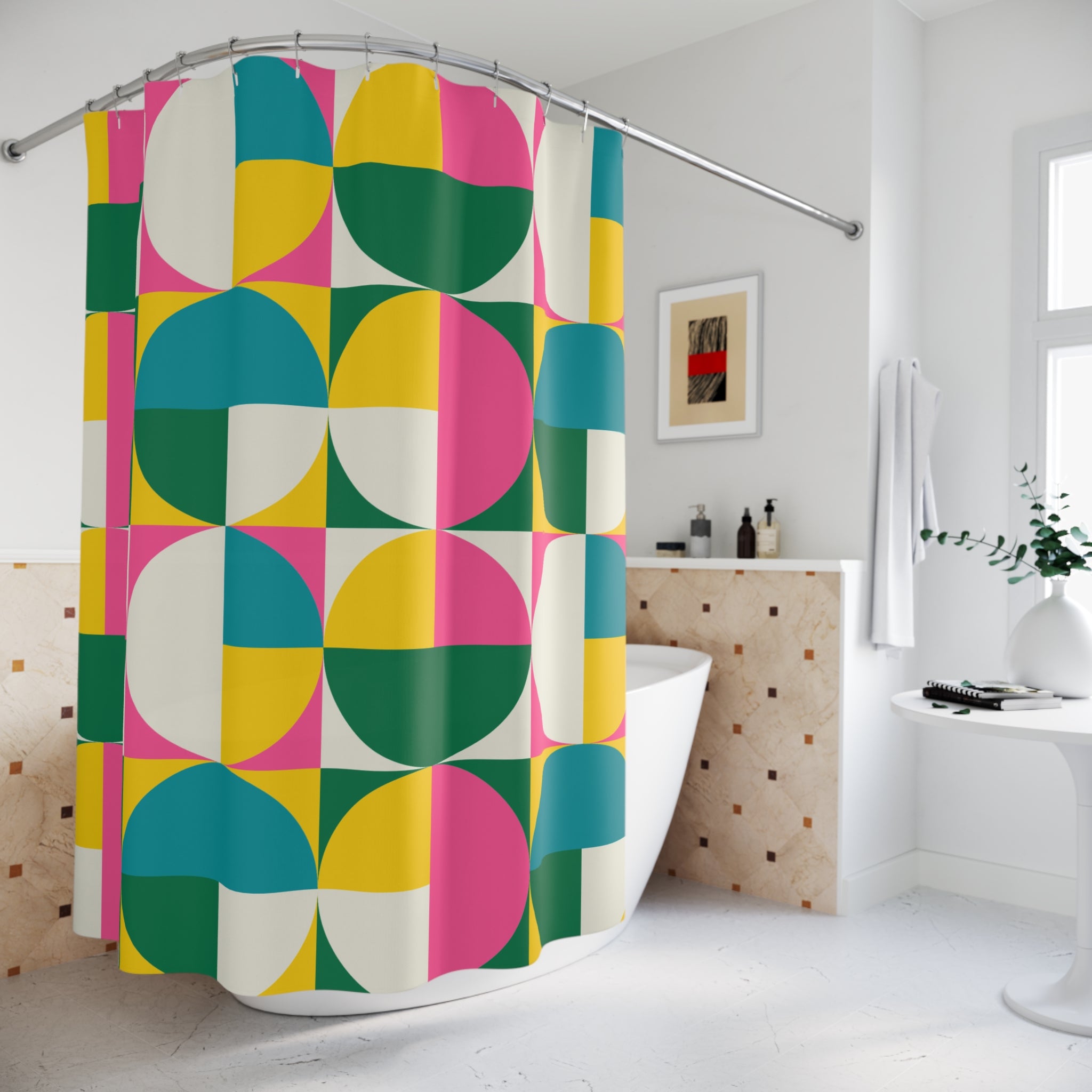 Colorful Geometric Shower Curtain - Vibrant Bathroom Decor, Modern Home Accessory, Gift for Design Lovers, Unique Home Essentials