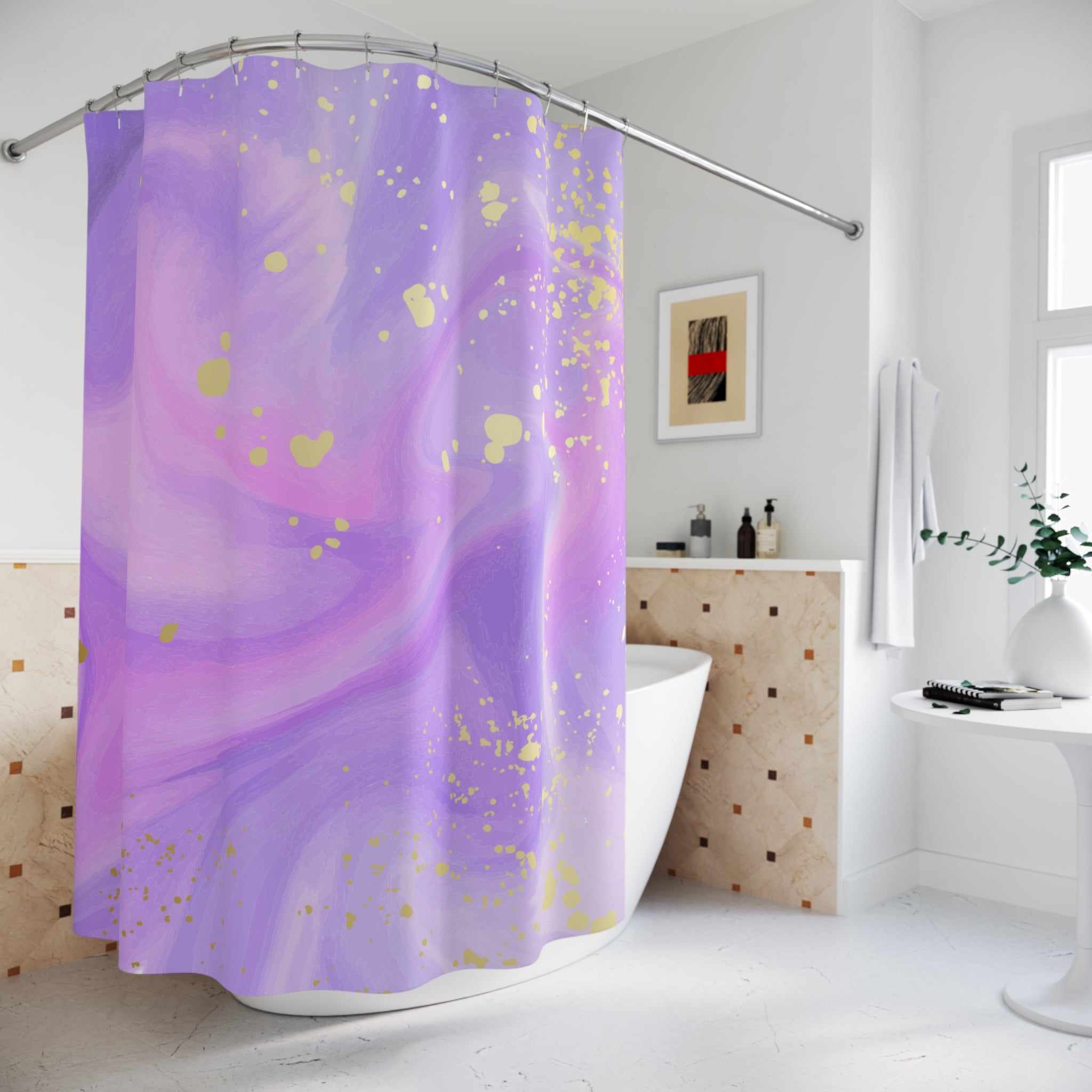 Elegant Purple Marbled Shower Curtain | Boho Bathroom Decor, Gift for Home, Modern Design, Stylish Bathroom Accessory, Vibrant Colors