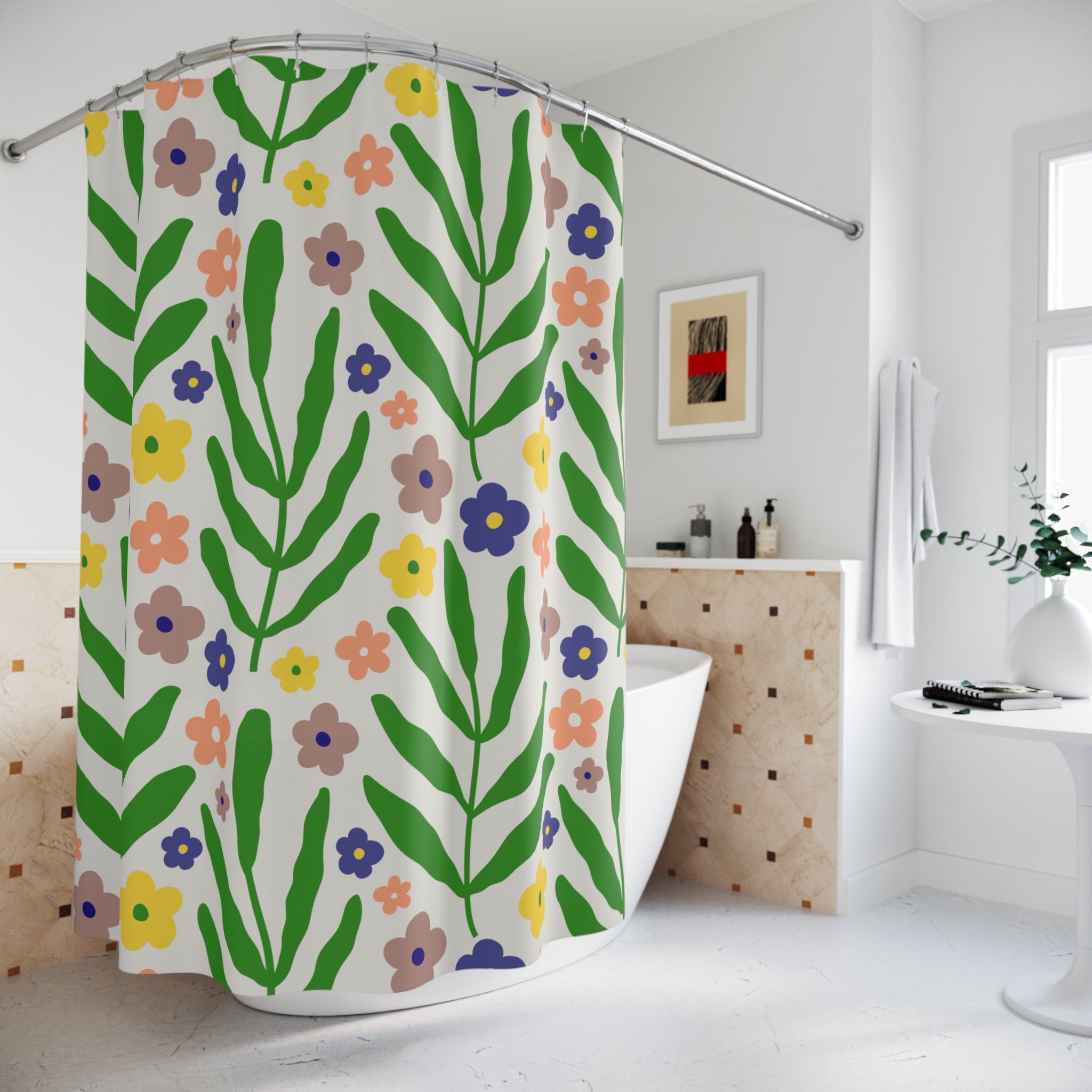 Vibrant Floral Shower Curtain, Boho Bathroom Decor, Garden-Inspired Design, Brighten Your Space, Eco-Friendly Home
