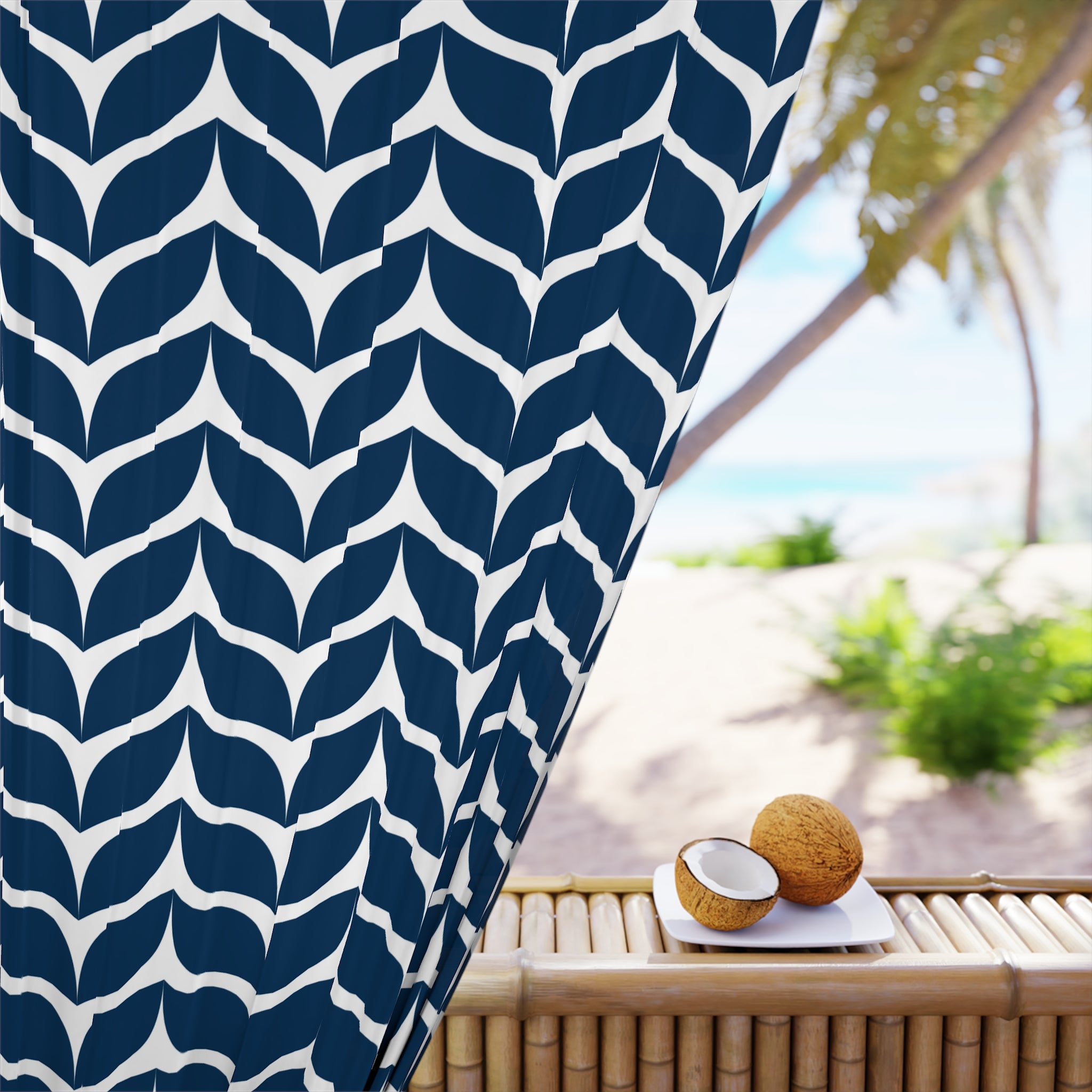 Blue Whale Tails Pattern Blackout Window Curtain