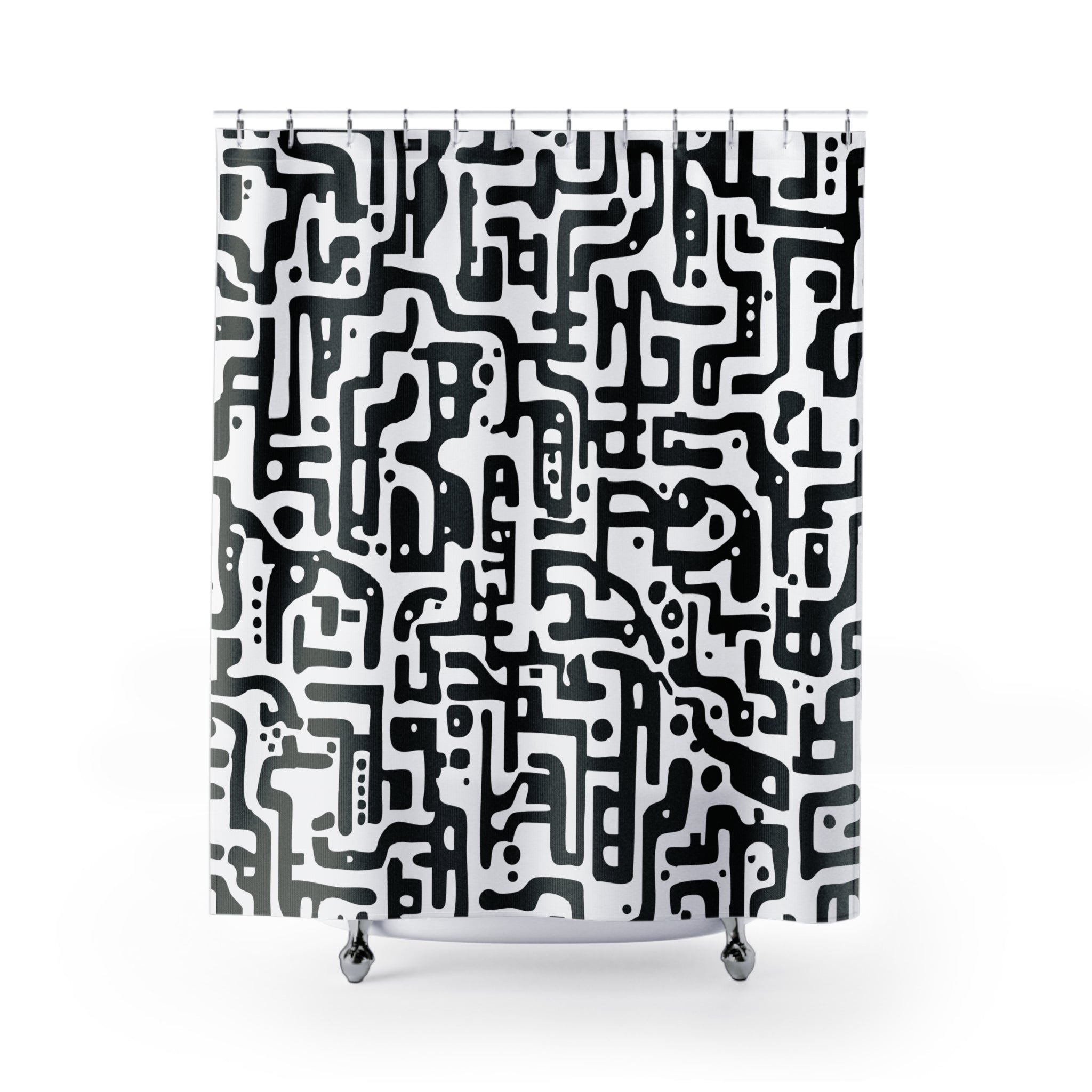 Modern Maze Black Style Abstract Shower Curtain