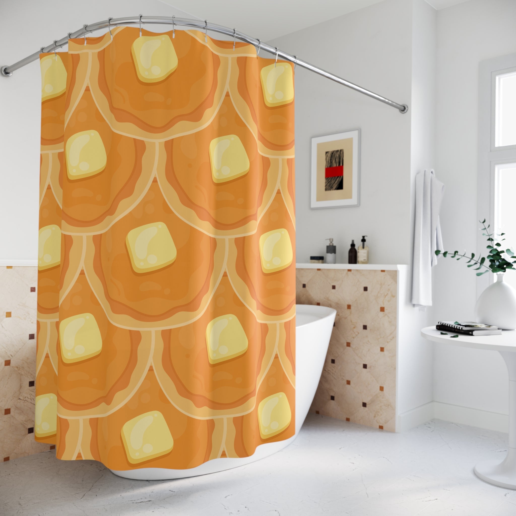 Pancake Scaled Pattern Shower Curtain, Fun Bathroom Decor, Kitchen Themed Gift, Breakfast Lovers, Unique Gift Idea