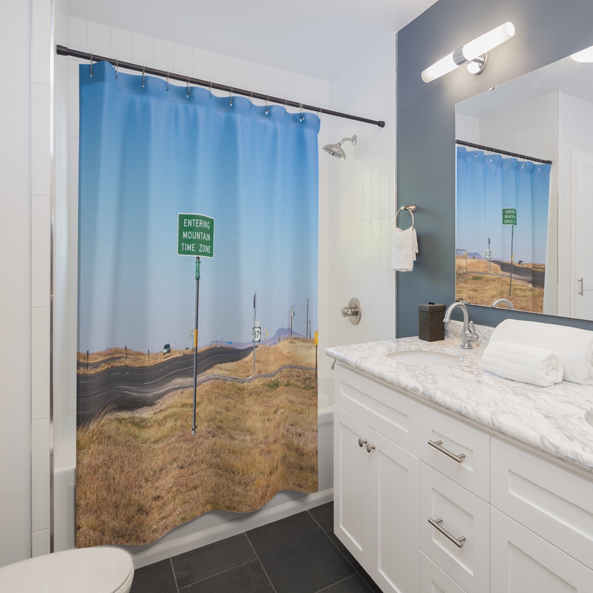 New Mexico Mountain Time Zone Road Sign Shower Curtains