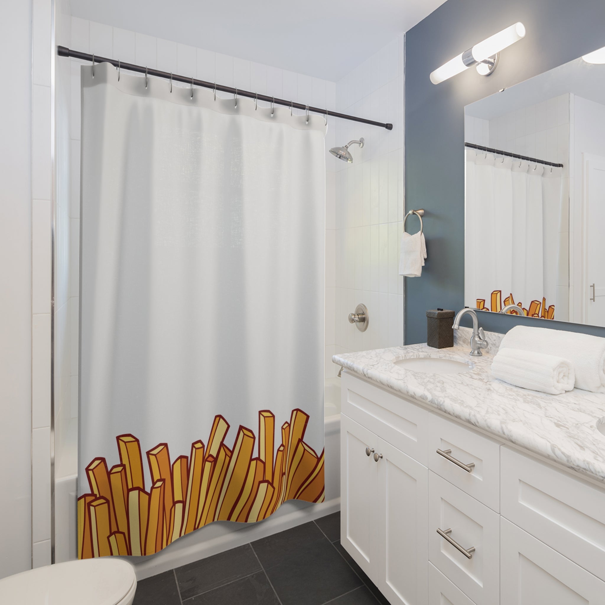 Fries-Inspired Shower Curtain, Fun Bathroom Decor, Kitchen Theme, Fast Food Lover Gift, Bright and Quirky Bathroom Accent