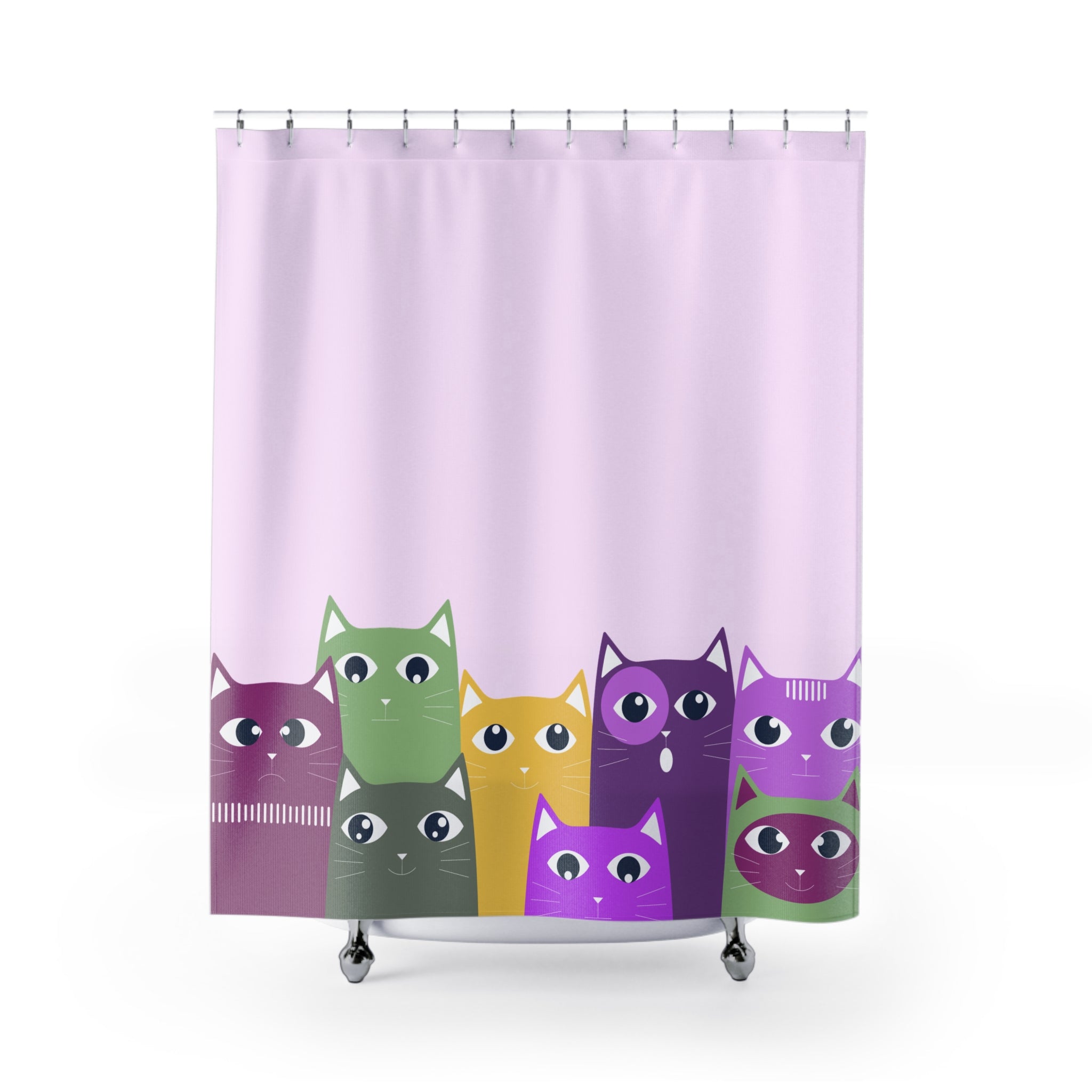 Curious Group of Purple Cats Shower Curtain