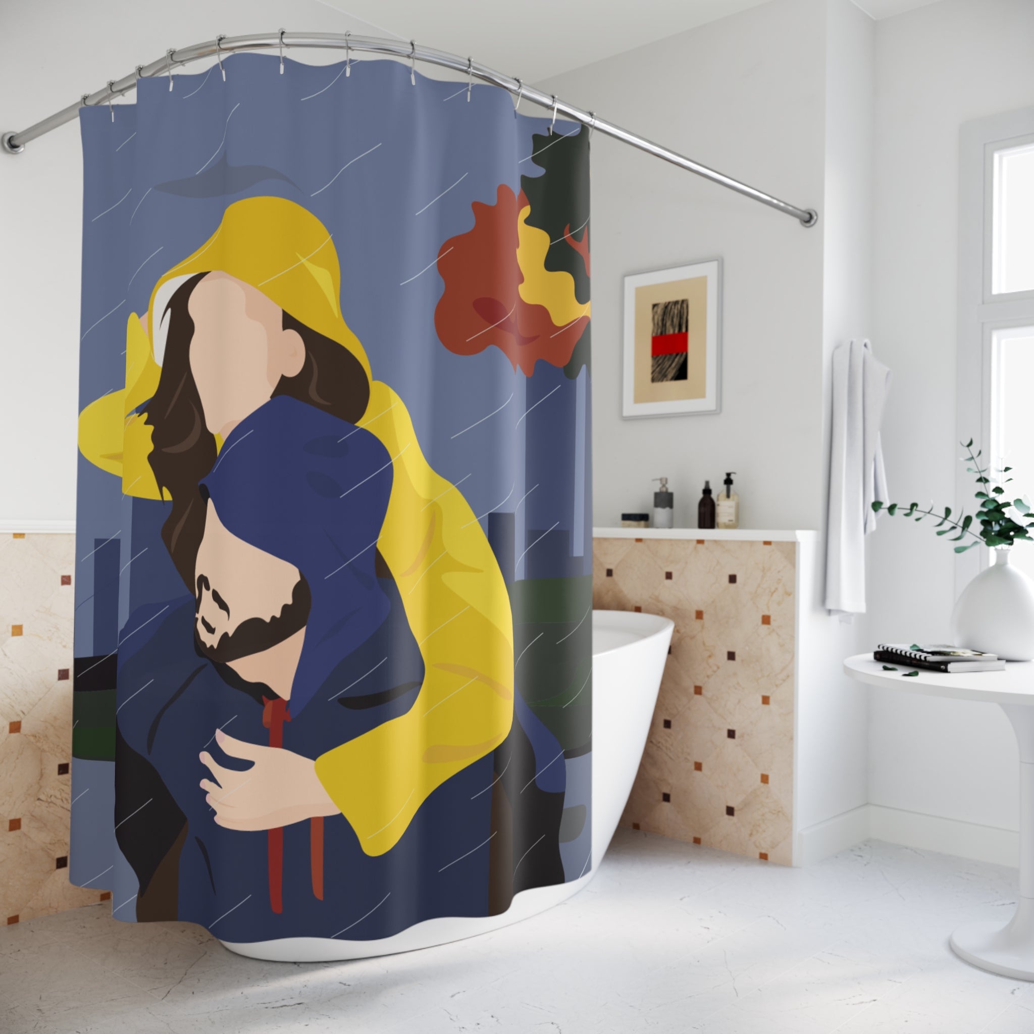 Colorful Rainy Day Shower Curtain, Modern Bathroom Decor, Autumn Vibes, Gift for Home Improvement, Unique Rainy Day Design