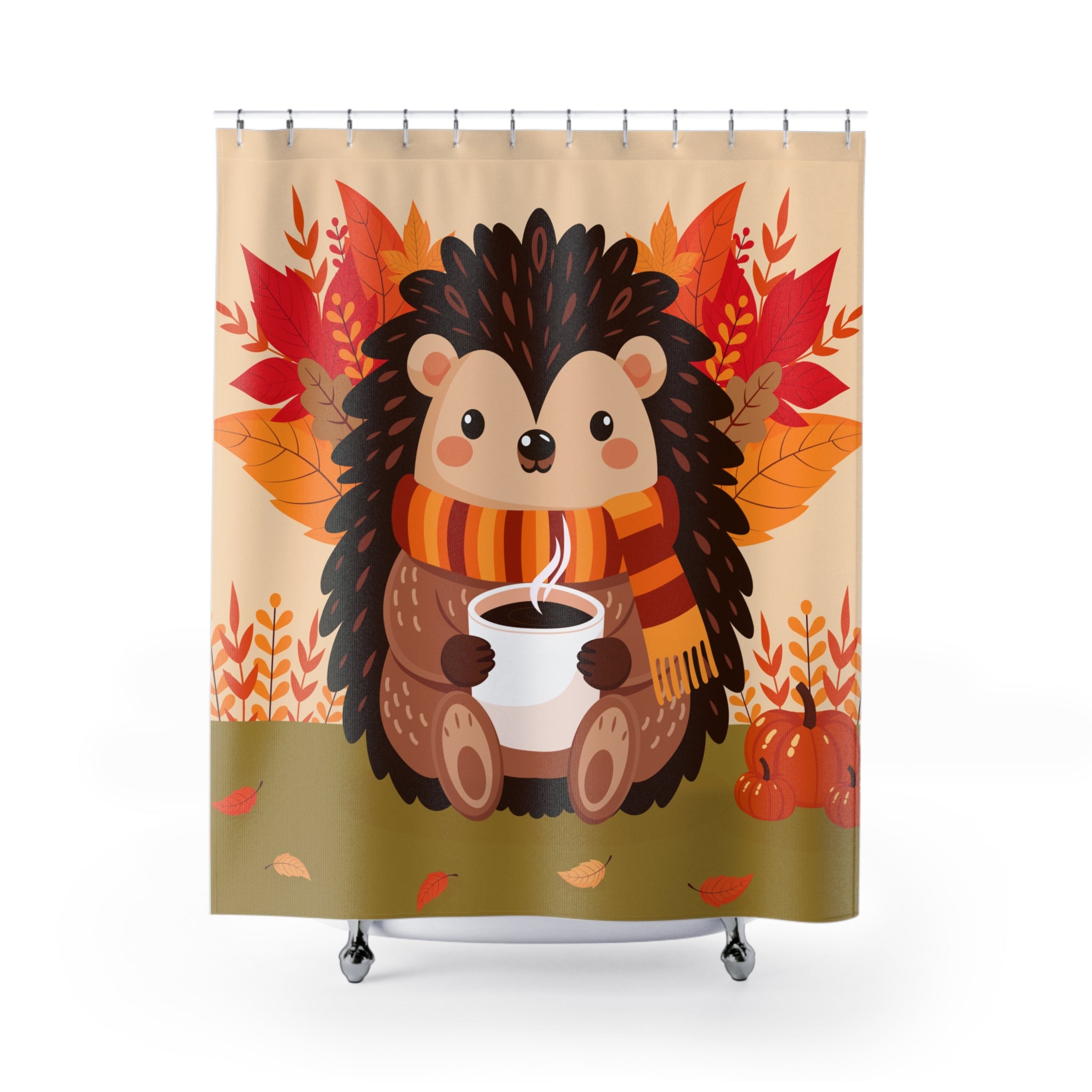 Autumn Hedgehog Shower Curtain, Cozy Bathroom Decor, Cute Hedgehog Print, Fall Home Accent, Charming Gift for Animal Lovers