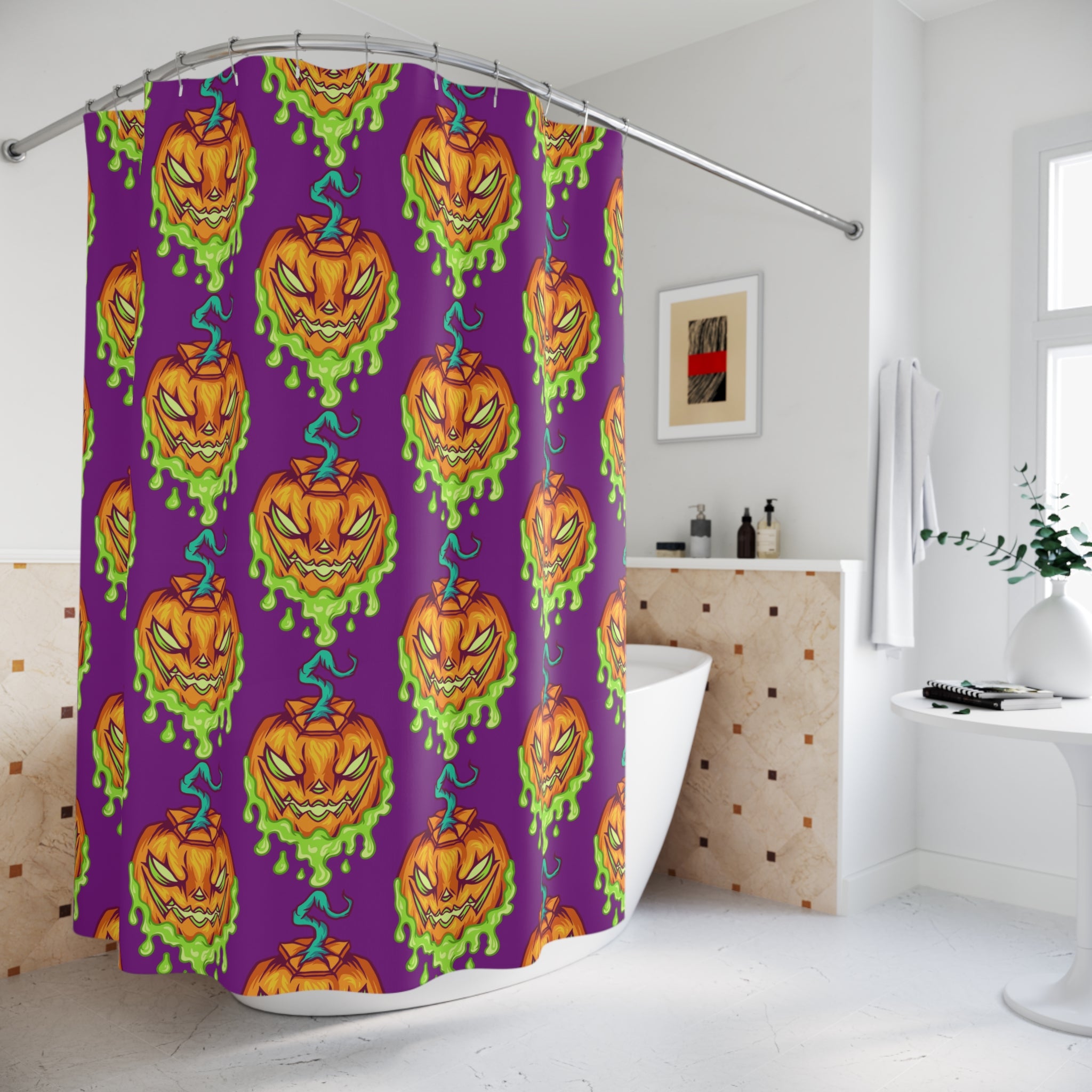 Spooky Pumpkin Shower Curtain, Halloween Decor, Bathroom Accessories, Holiday Gift, Fun Home Decor, Pumpkin Pattern