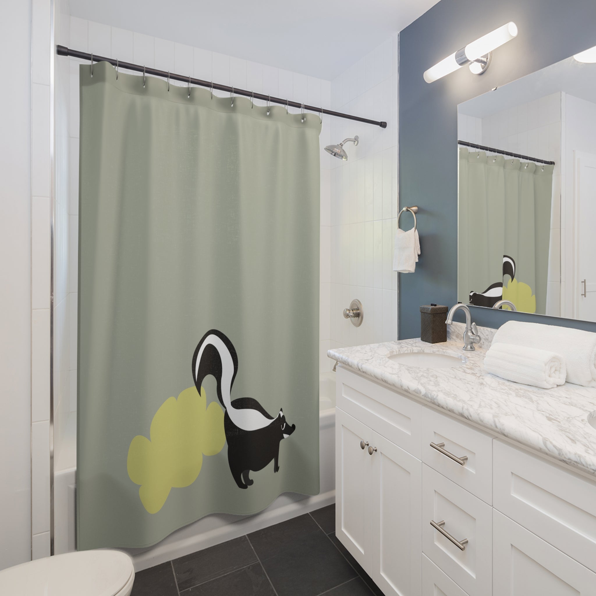 Whimsical Skunk Shower Curtain – Fun Bathroom Decor, Unique Gift for Home, Kids Bathroom, Quirky Design, Nature Inspired
