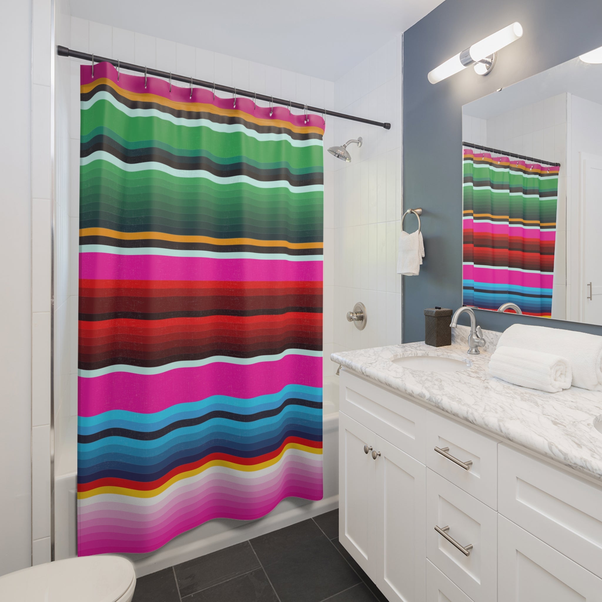 Mexican Blanket PatternVibrant Striped Shower Curtain for a Colorful Bathroom Makeover, Boho Decor, Gift for Homeowners, Bright Bathroom Accessory