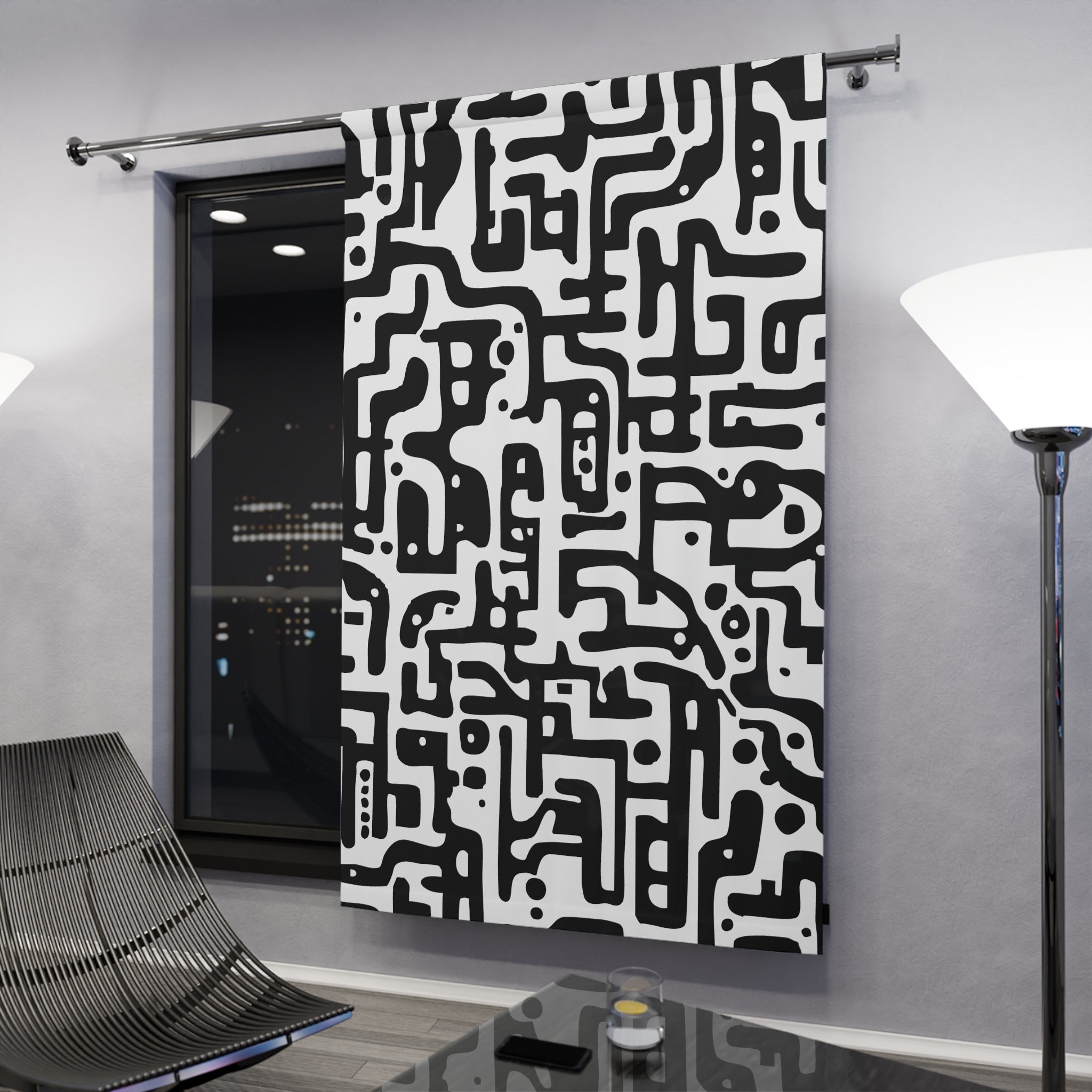 Modern Maze Black and White Style Blackout Window Curtain