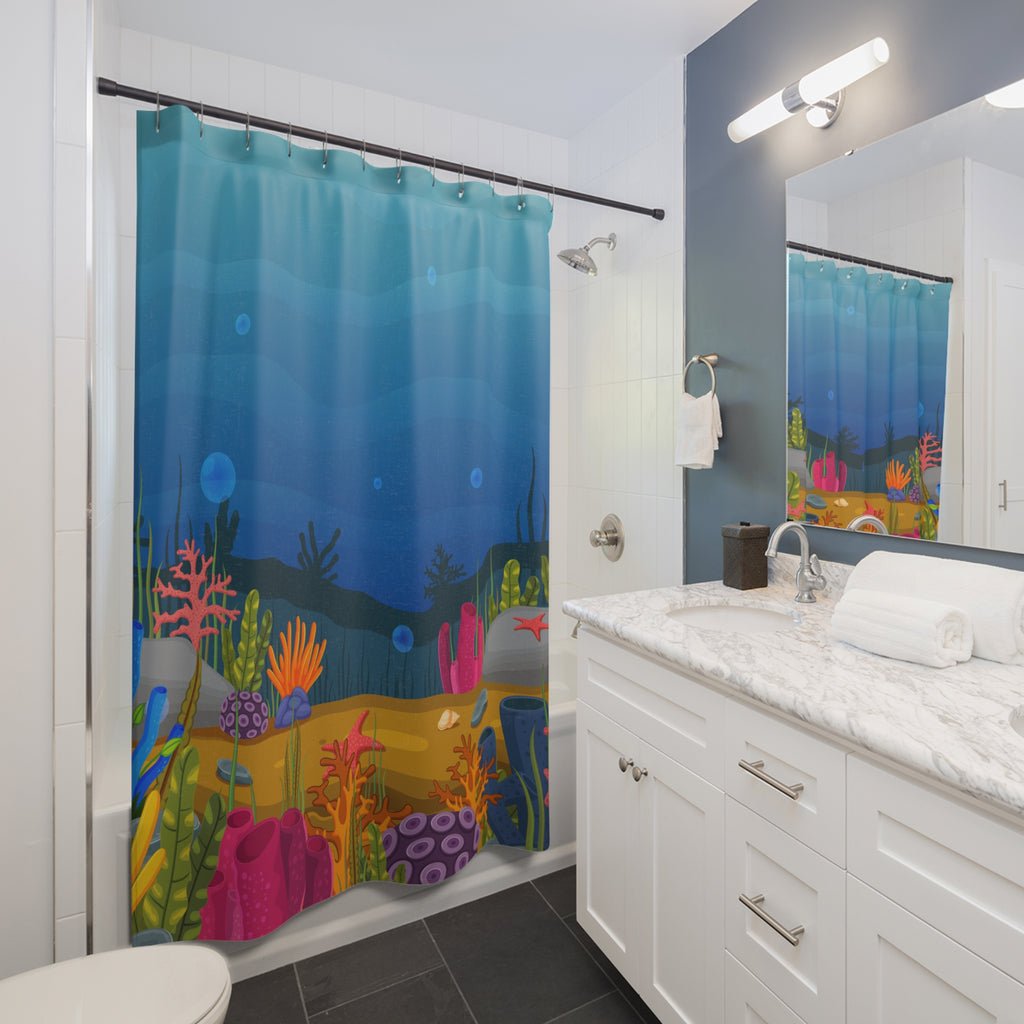 Underwater Scene Shower Curtain | Ocean Decor, Nautical Bathroom, Beach-Themed Gift, Home Spa, Coastal Vibes