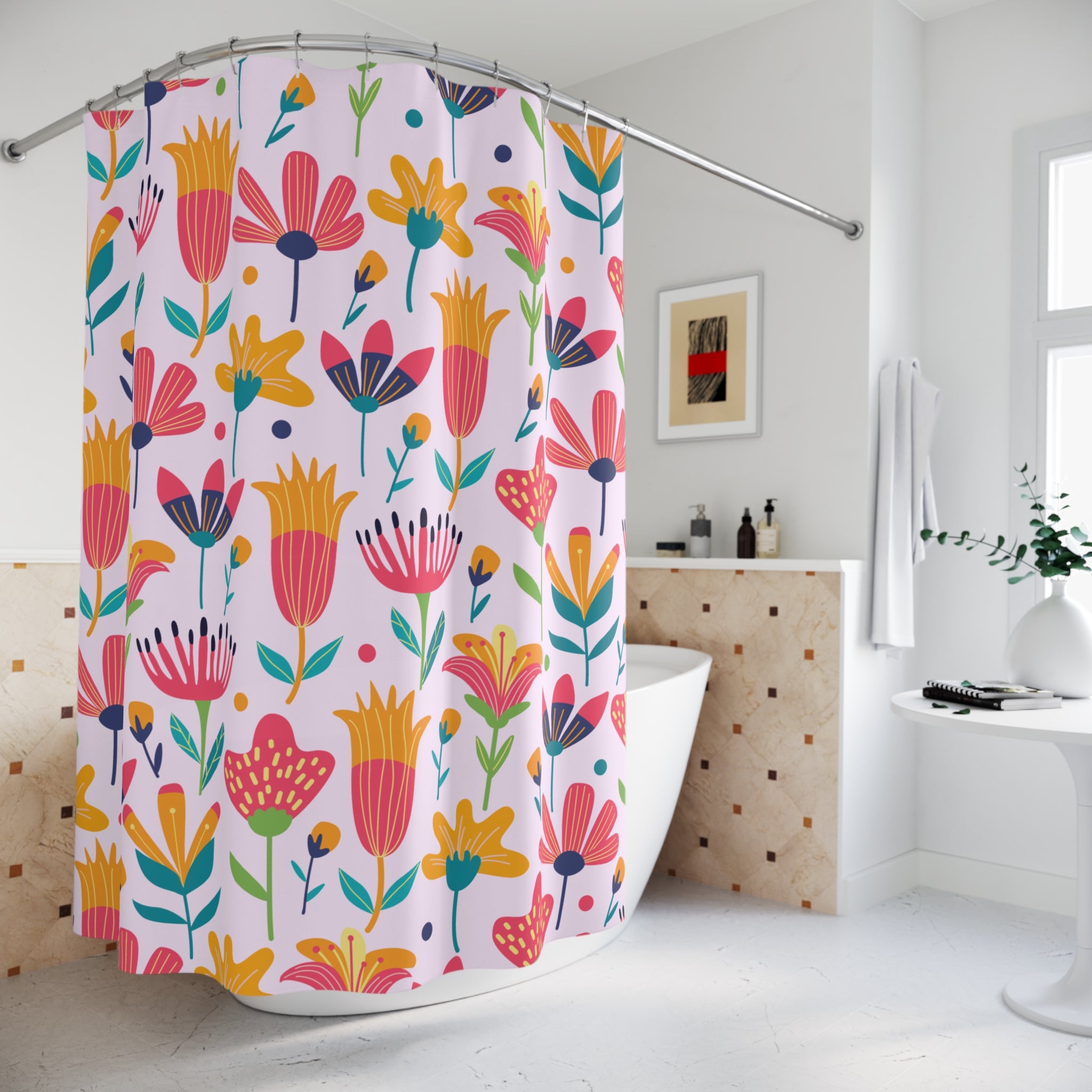 Vibrant Floral Shower Curtain, Colorful Bathroom Decor, Spring Vibe, Boho Home, Gift for Her, Brighten Your Space