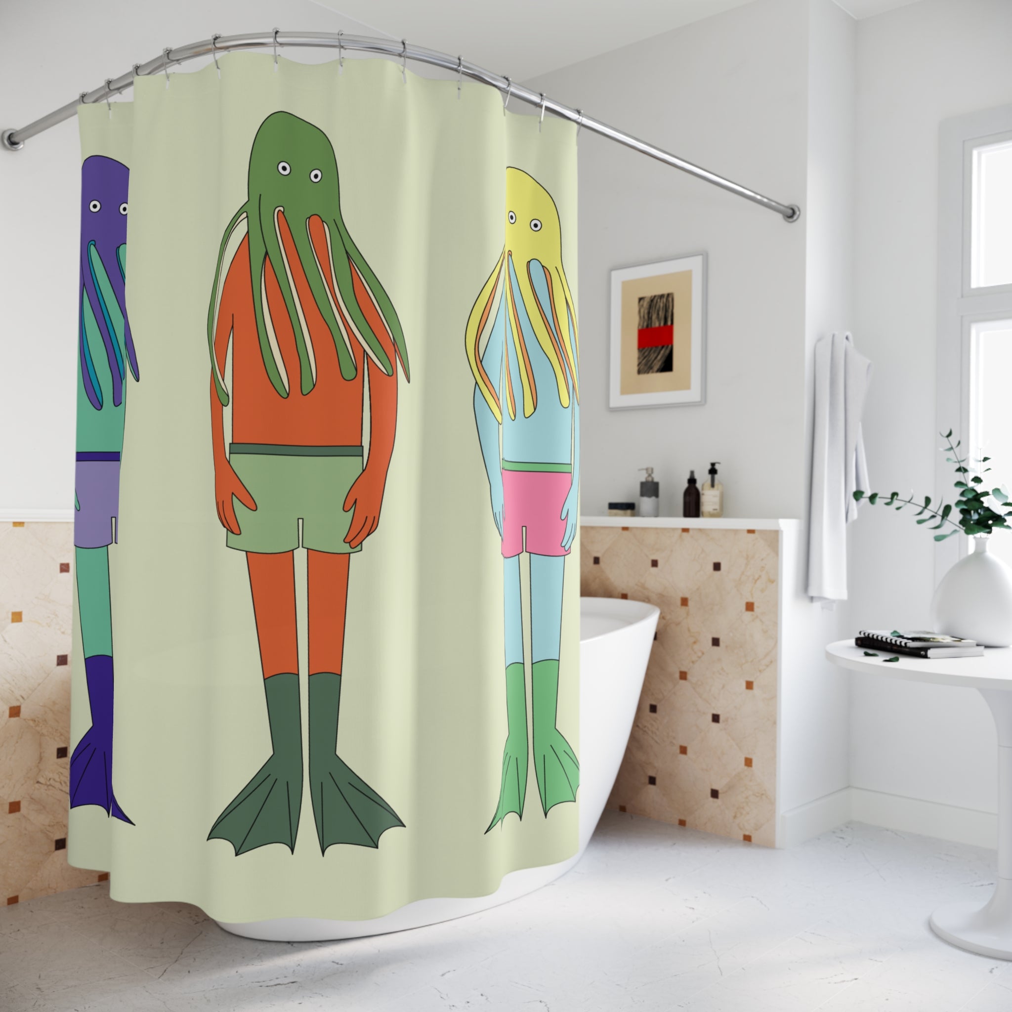 Whimsical Octopus Shower Curtain, Ocean Vibe Bathroom Decor, Nautical Gift, Fun Shower Curtain for Kids, Unique Home Accessory
