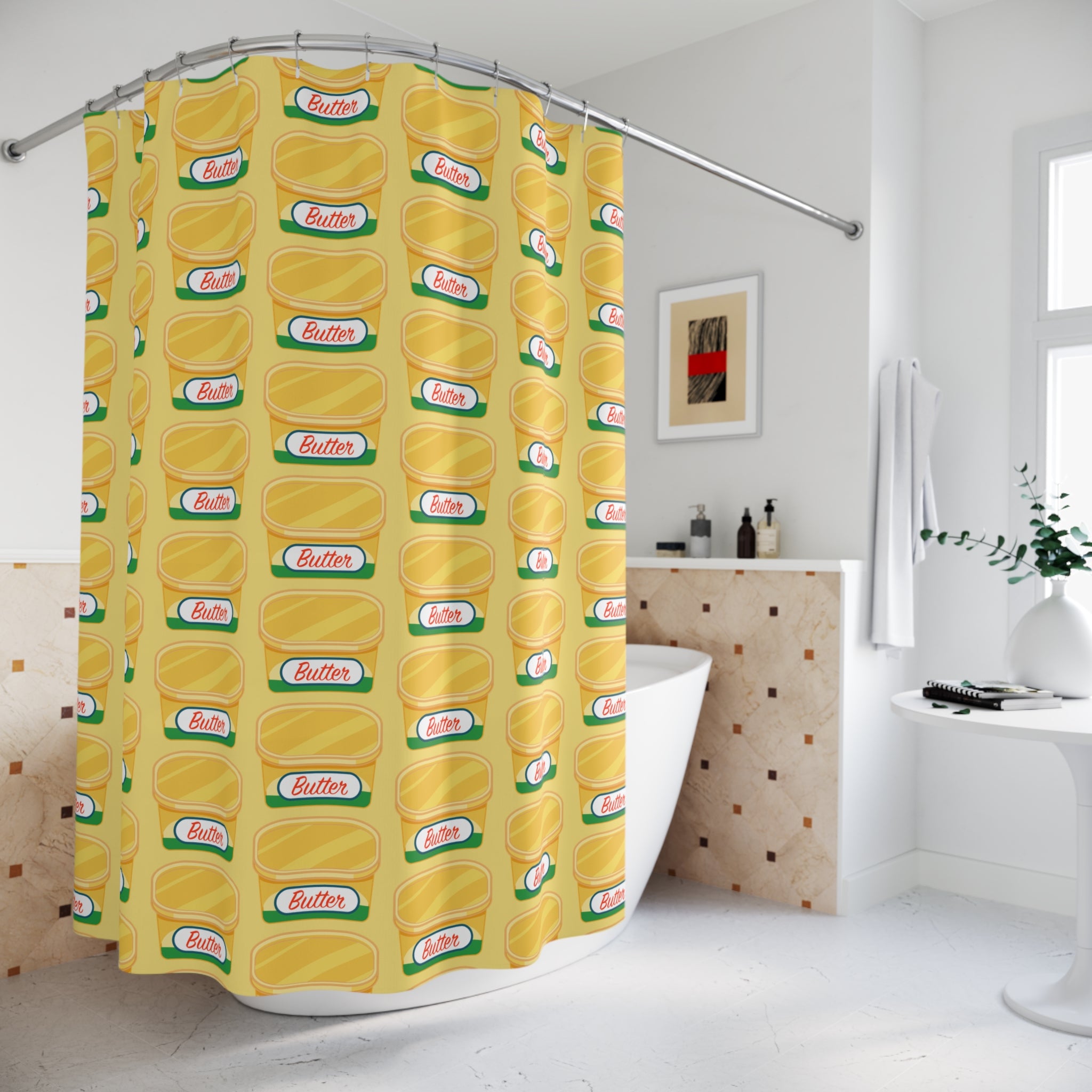 Butter Themed Shower Curtain, Fun Bathroom Decor, Kitchen Lover Gift, Quirky Colorful Curtains, Home Makeover Accessory