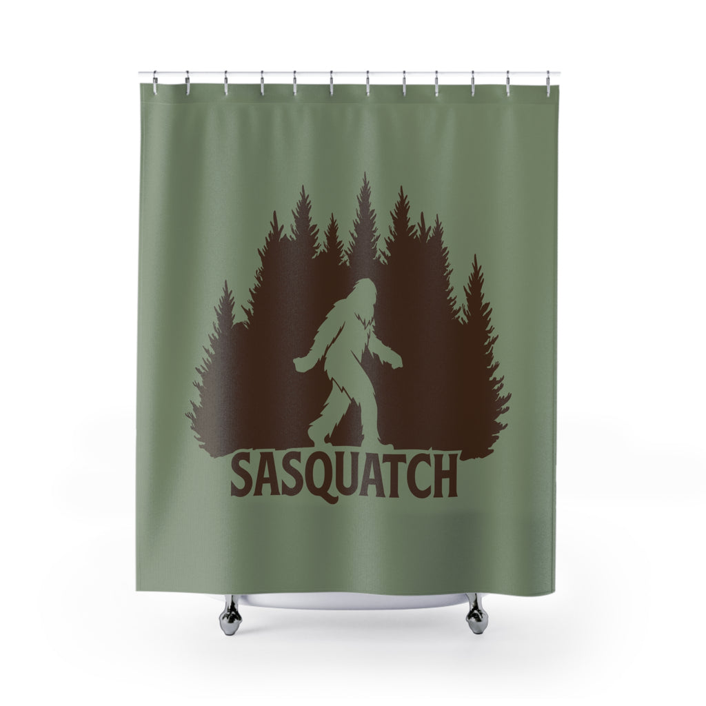 Sasquatch Forest Green Shower Curtain, Forest Bathroom Decor, Bigfoot Gift, Nature Inspired, Rustic Home Decor, Unique Gift for Outdoorsy