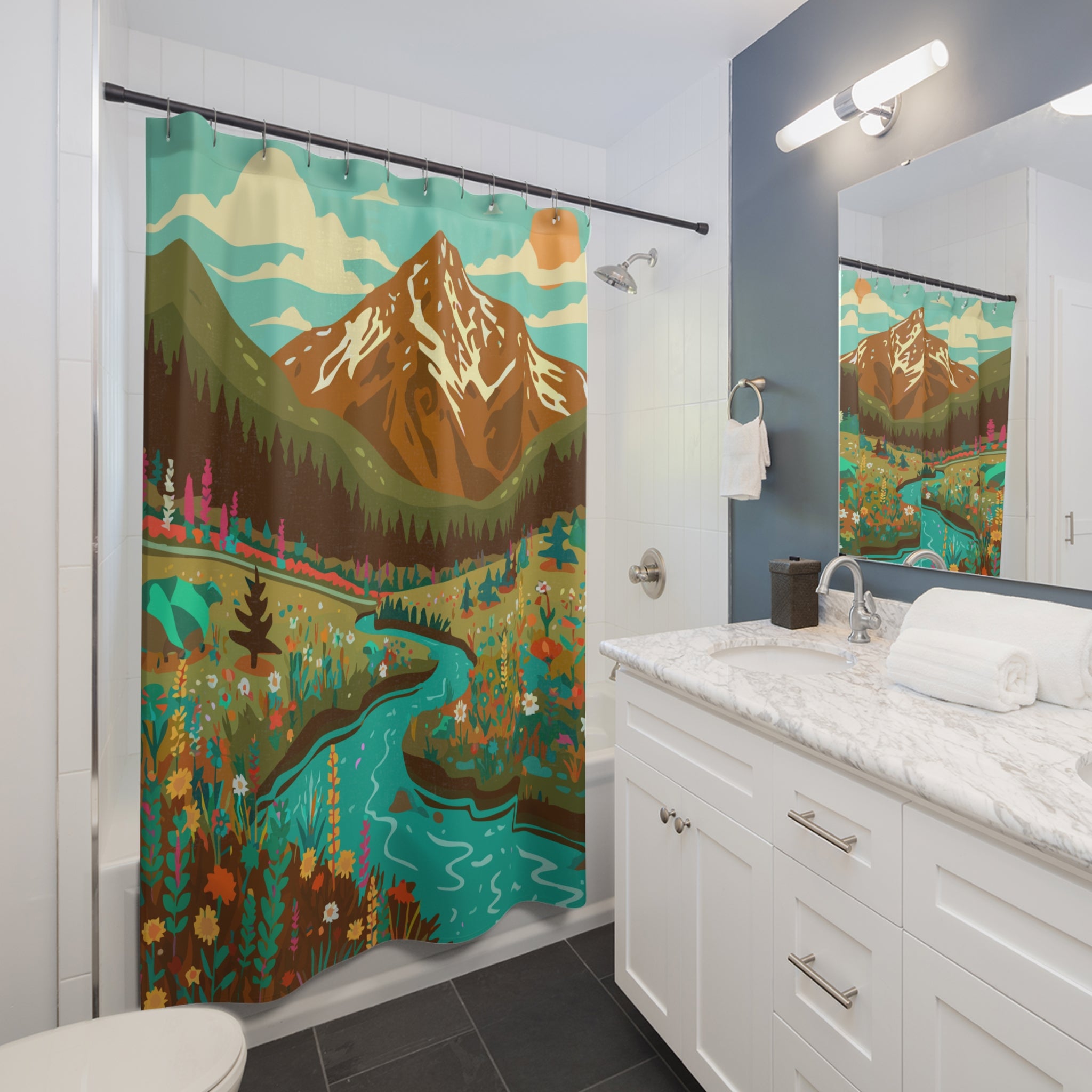 God Speed Colorado Mountain Design Shower Curtain