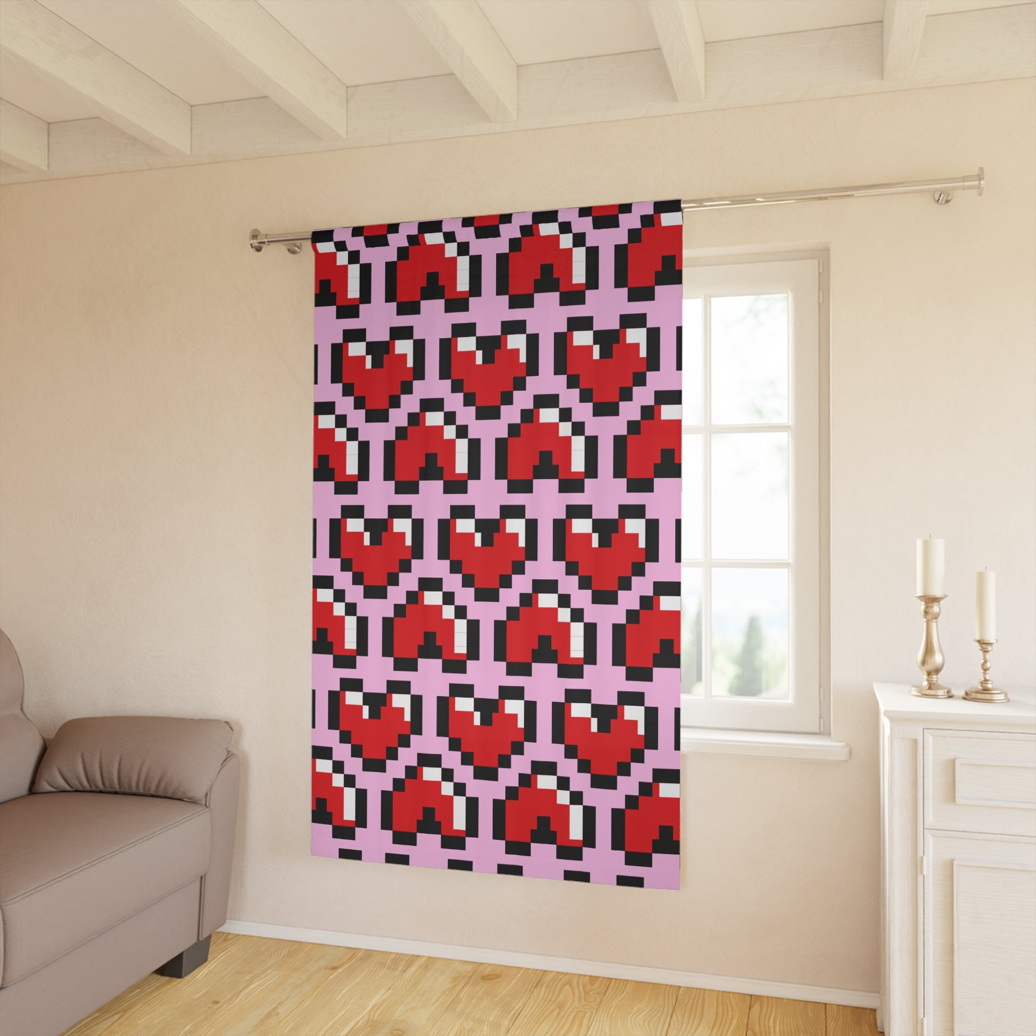Pixel Gamer Heart Pattern Blackout Window Curtain