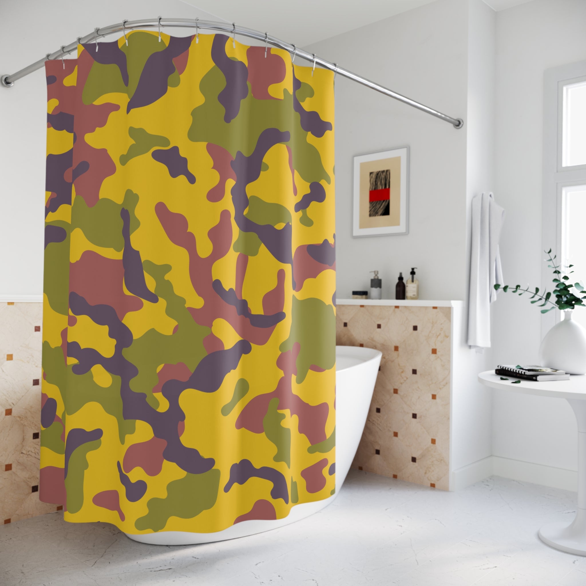 Yellow Camo Shower Curtain