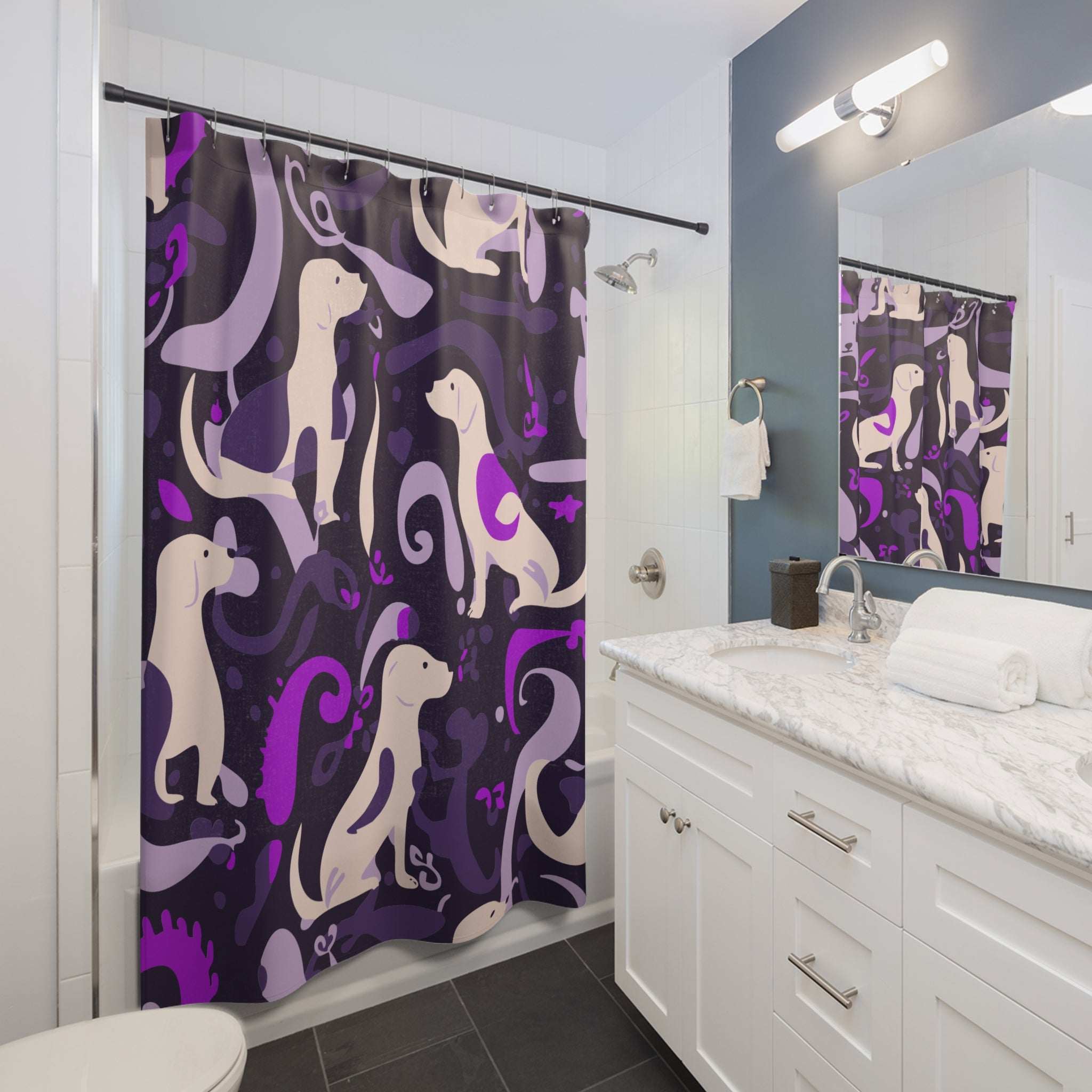 Whimsical Purplish Dog Swirl Shower Curtain