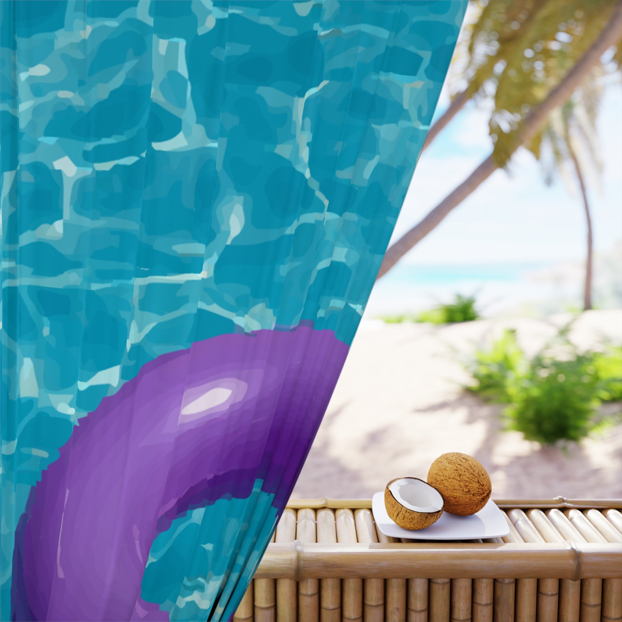 Poolside Purple Floaty Design Blackout Window Curtain