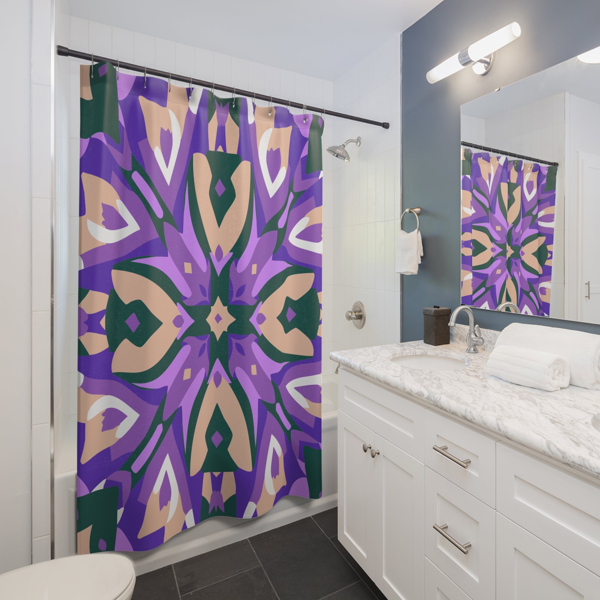 Purplish Geometric Patterned Shower Curtain