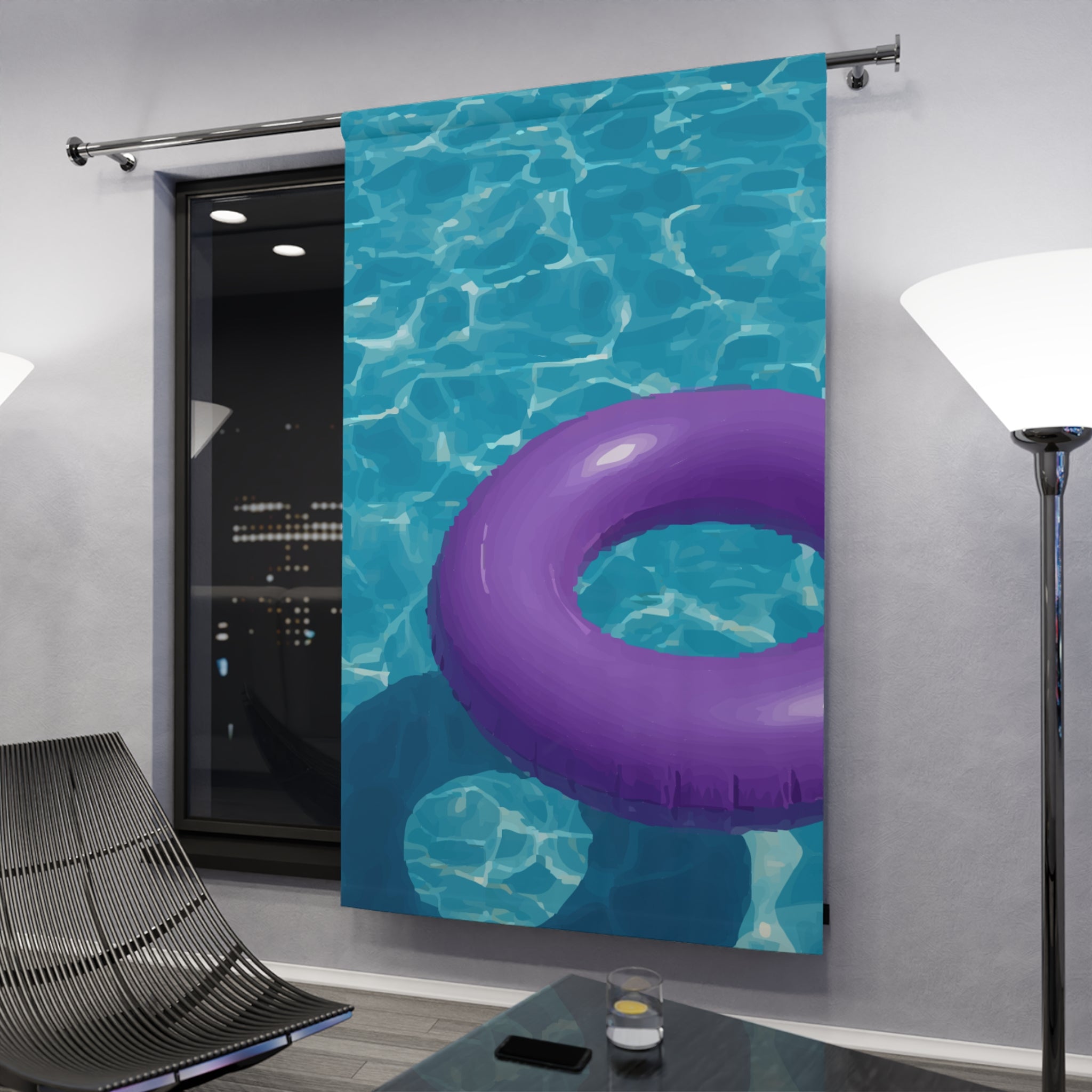 Poolside Purple Floaty Design Blackout Window Curtain