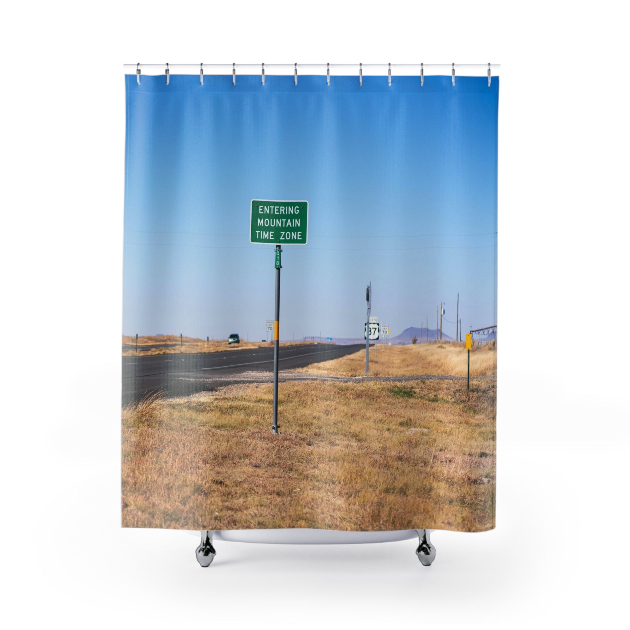 New Mexico Mountain Time Zone Road Sign Shower Curtains