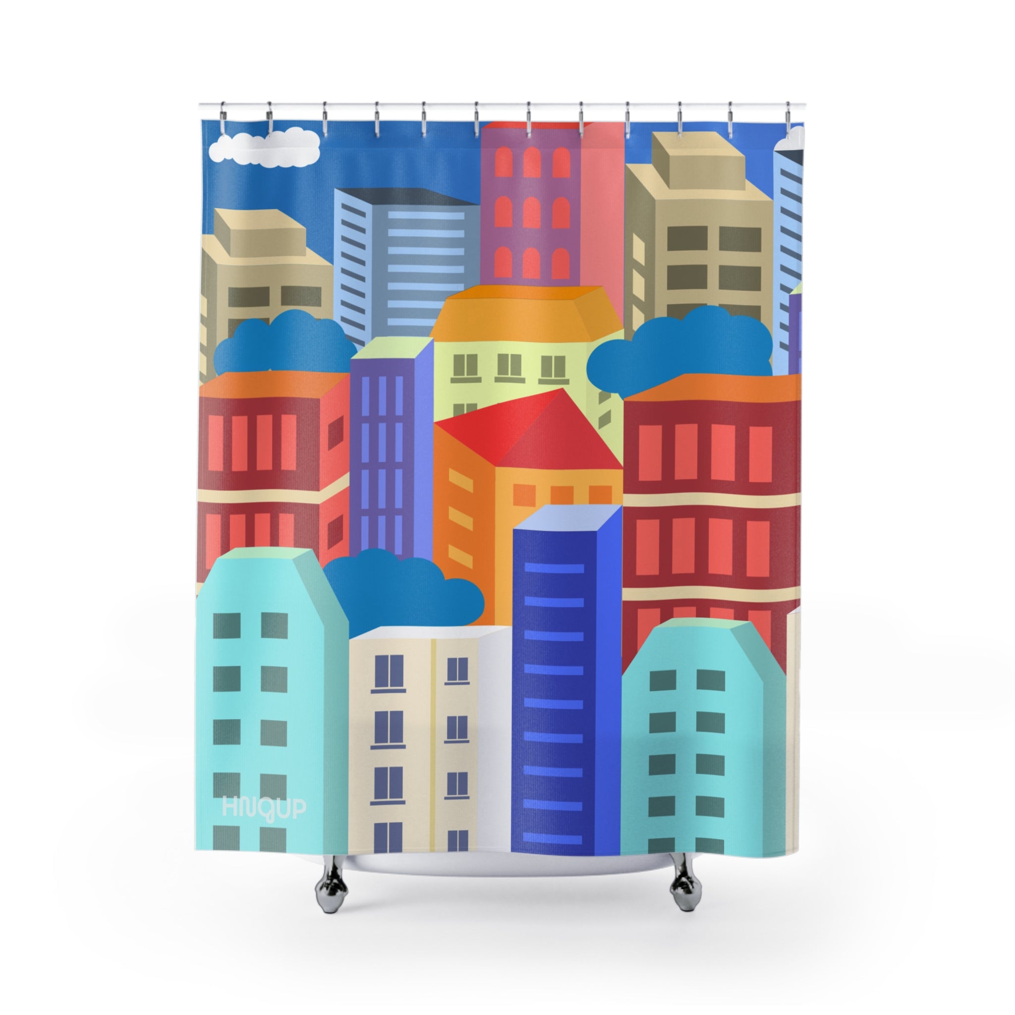 Colorful Cityscape Shower Curtain, Modern Bathroom Decor, Urban Art, Gift for Homeowners, Vibrant Design, City Lover's Gift