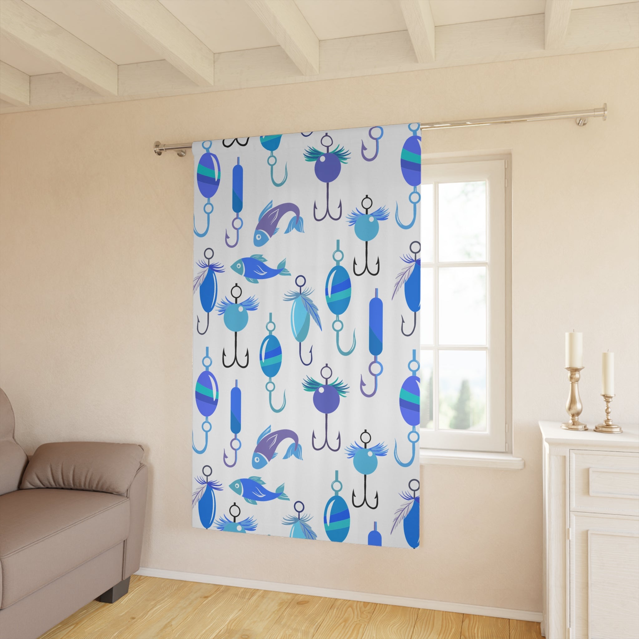 Morning Blue Fishing Blackout Window Curtain