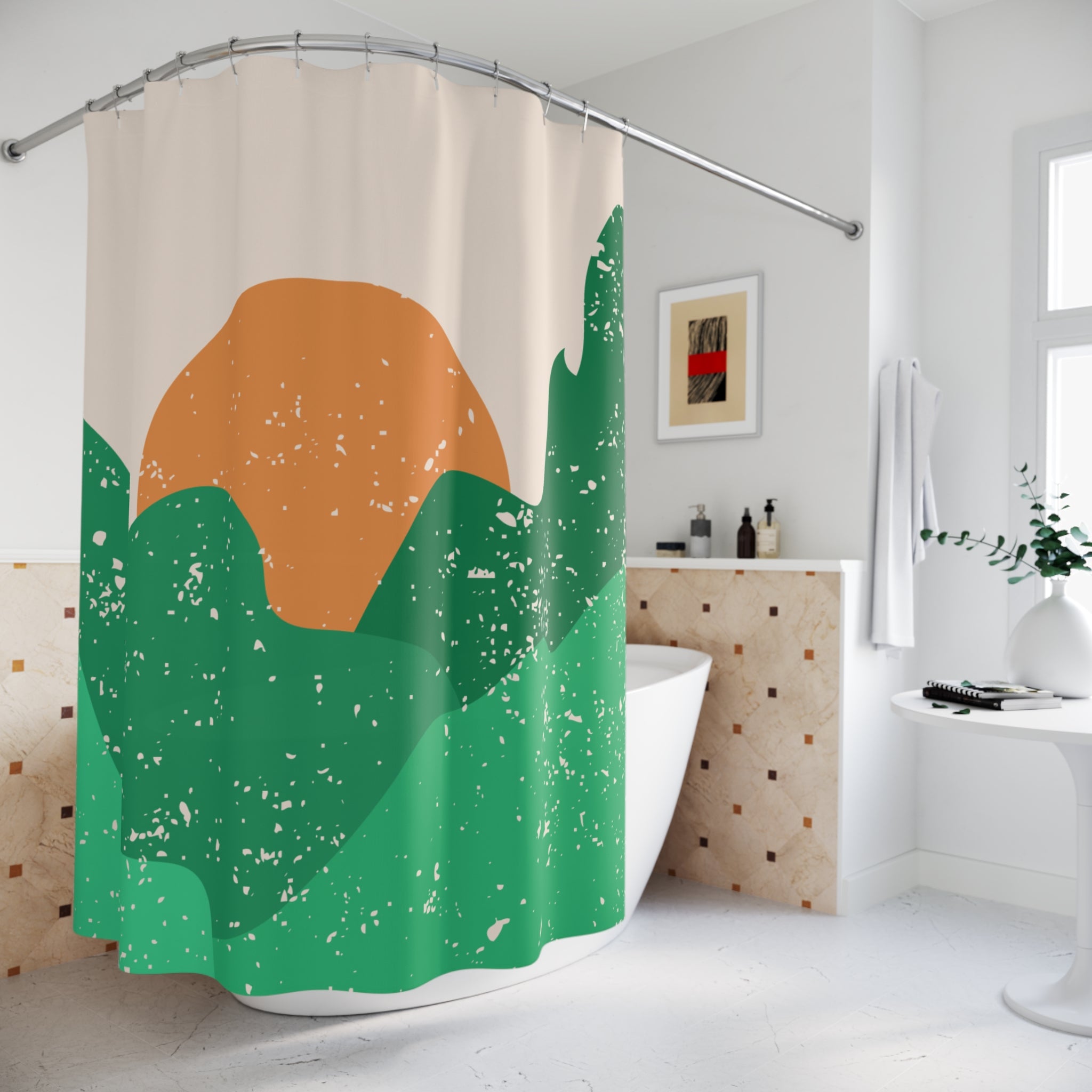 Tree Breeze Shower Curtain with Sunset Design, Boho Bathroom Decor, Eco-Friendly Home Accessory, Gift for Nature Lovers