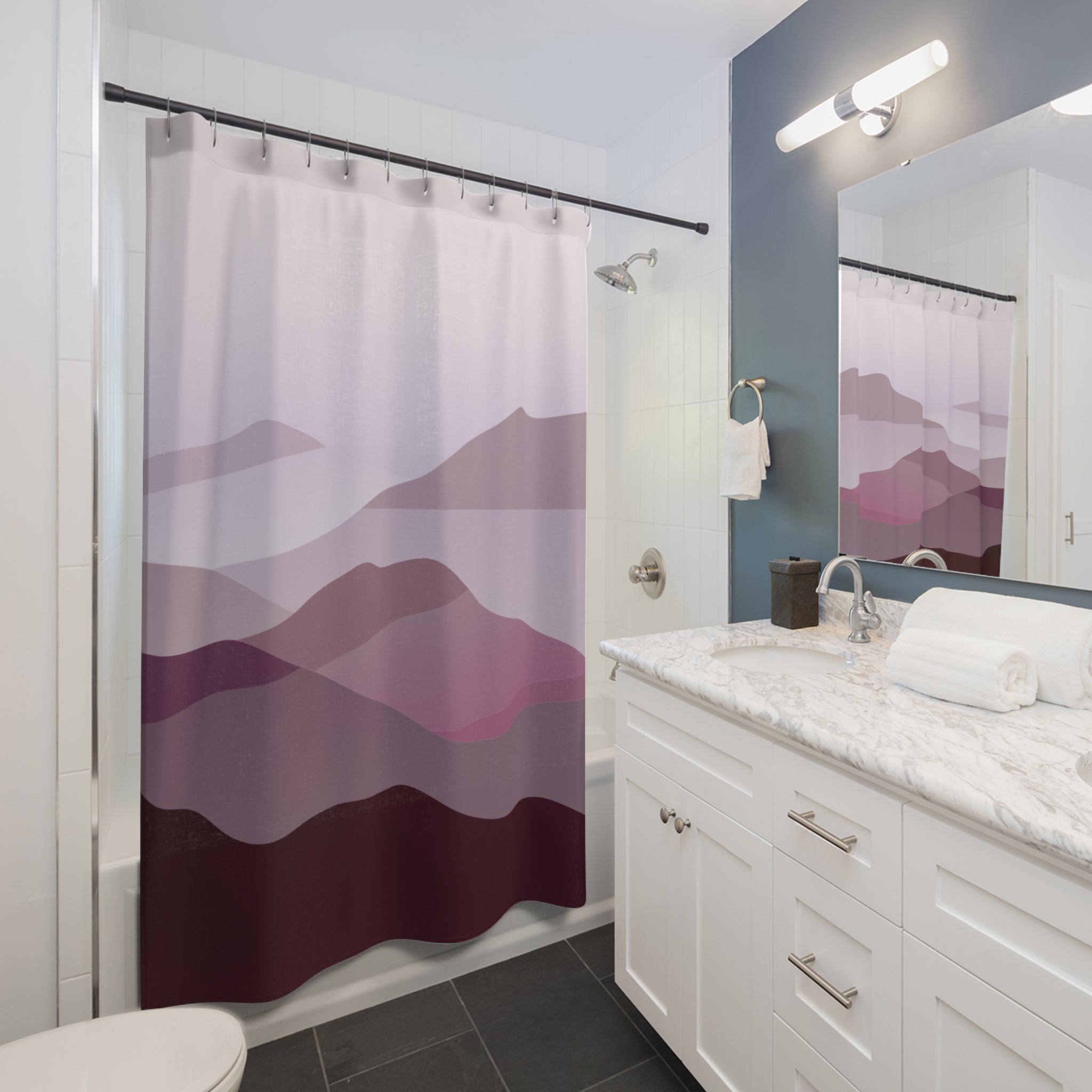 Serene Gradient Mountain Shower Curtain | Minimalist Bathroom Decor, Home Styling, Modern Wall Art, Gift for Her, Spa Vibes