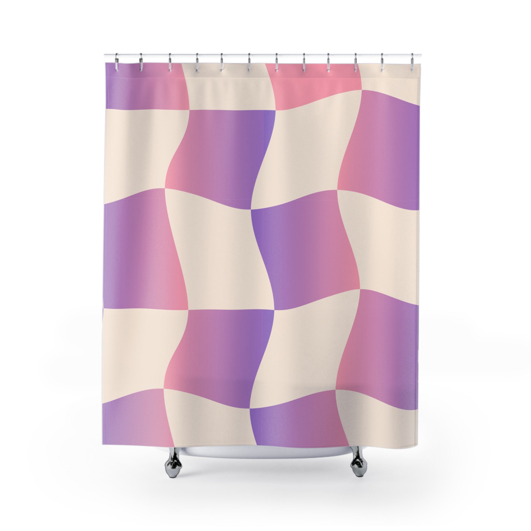 Colorful Checkered Wave Shower Curtain, Vibrant Bathroom Decor, Unique Gift for Home, Modern Design, Rainbow Curtain, Stylish Bath Accessory