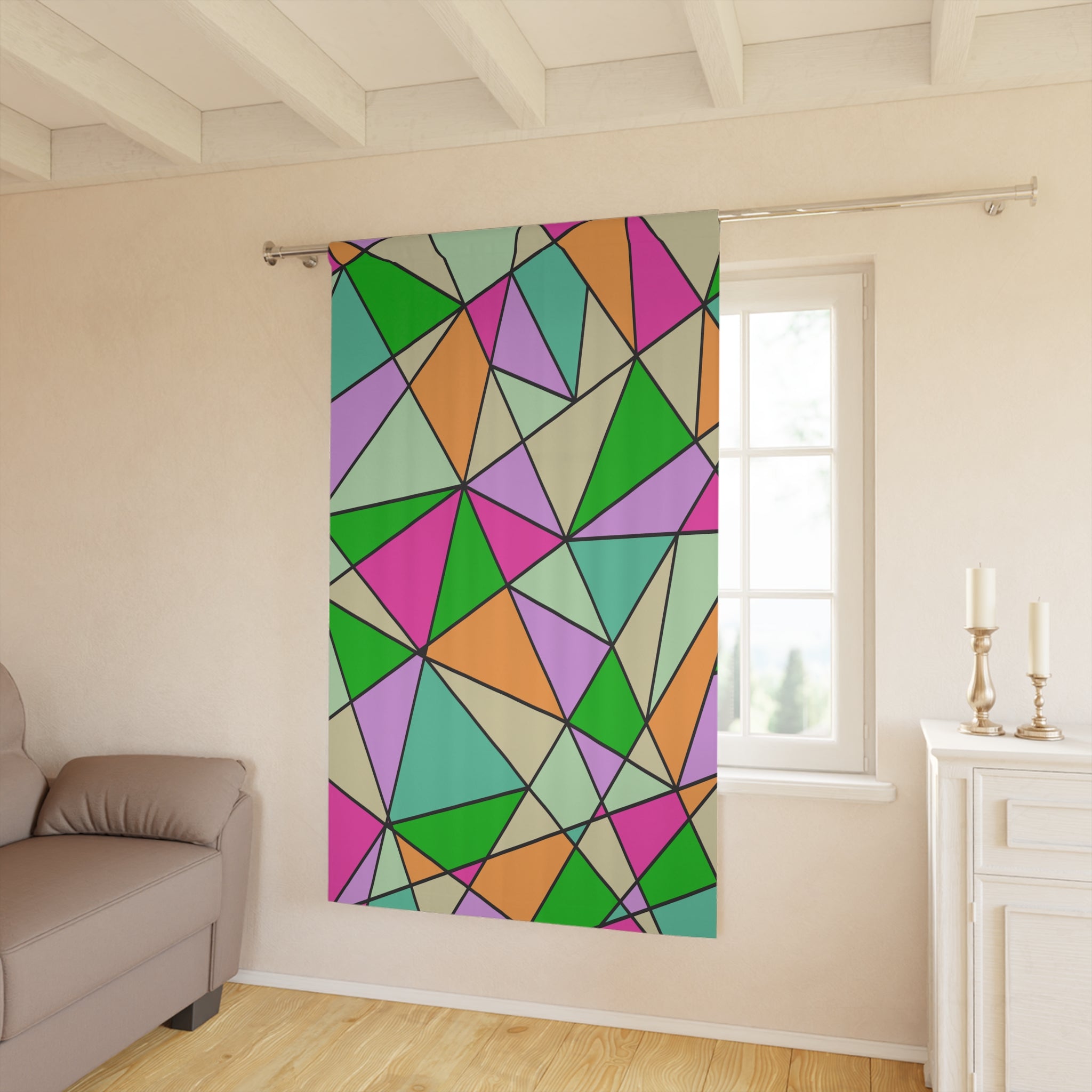 Stained Glasish Green Pattern Blackout Window Curtain