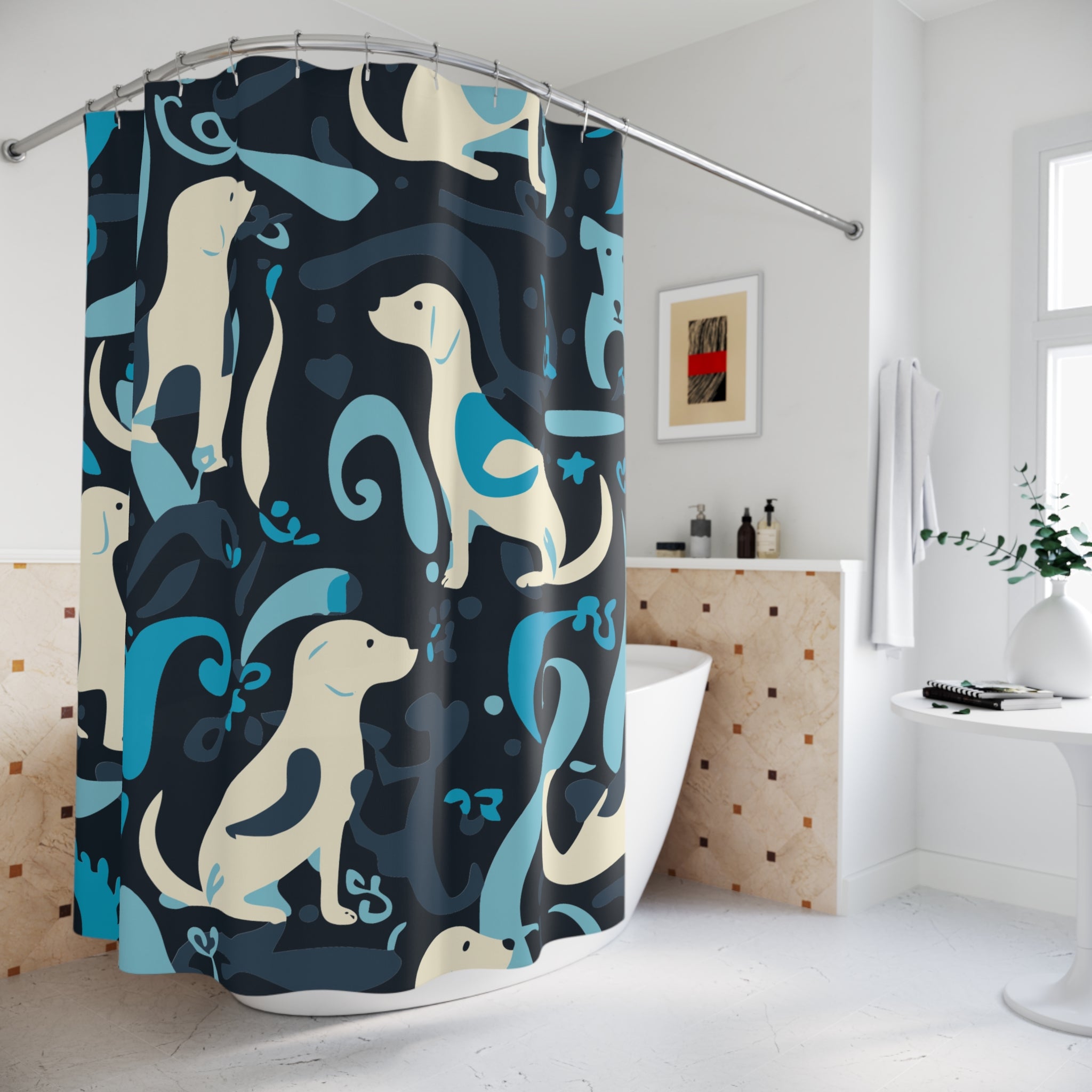 Whimsical Bluish Dog Swirl Shower Curtain