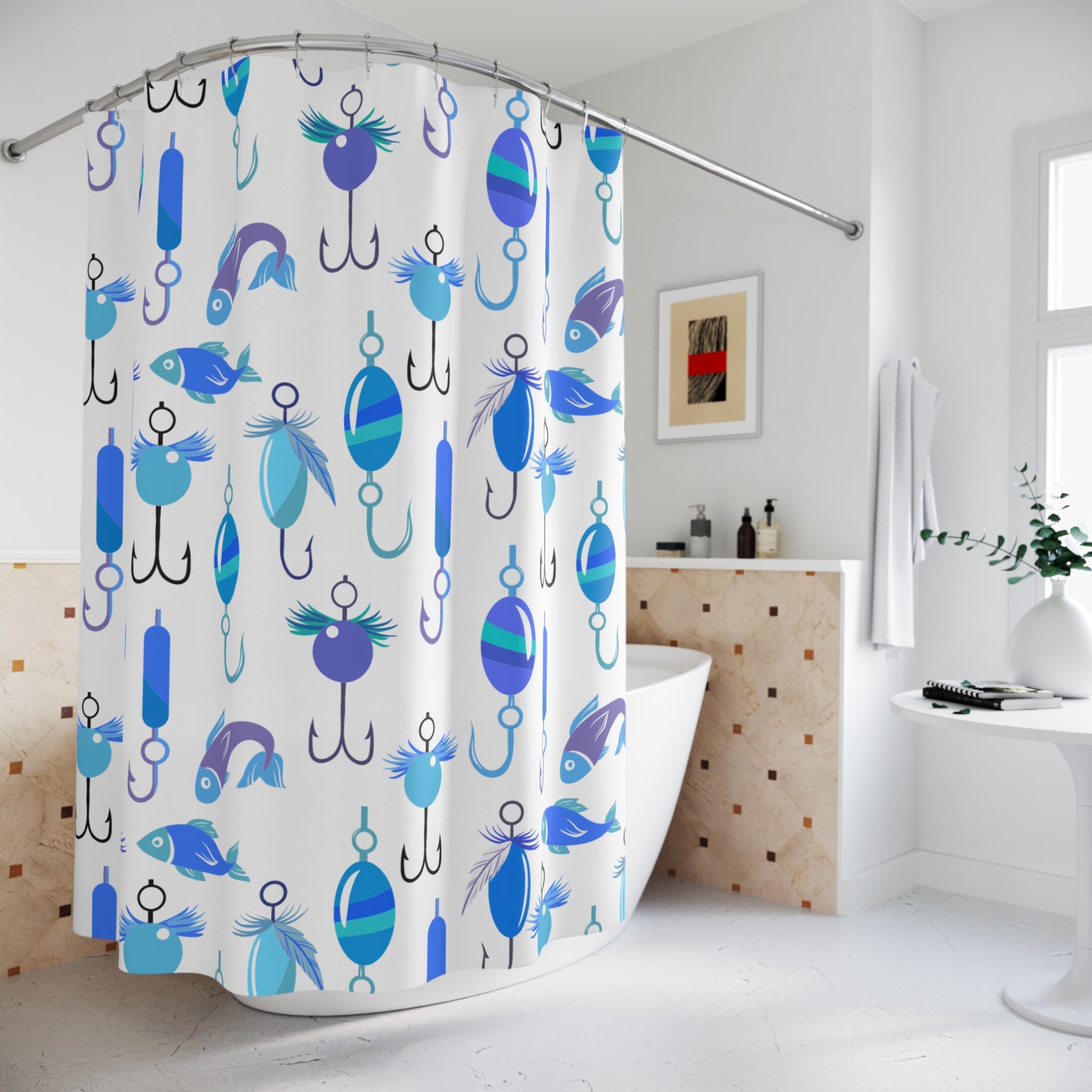 Morning Blue Fishing Shower Curtain