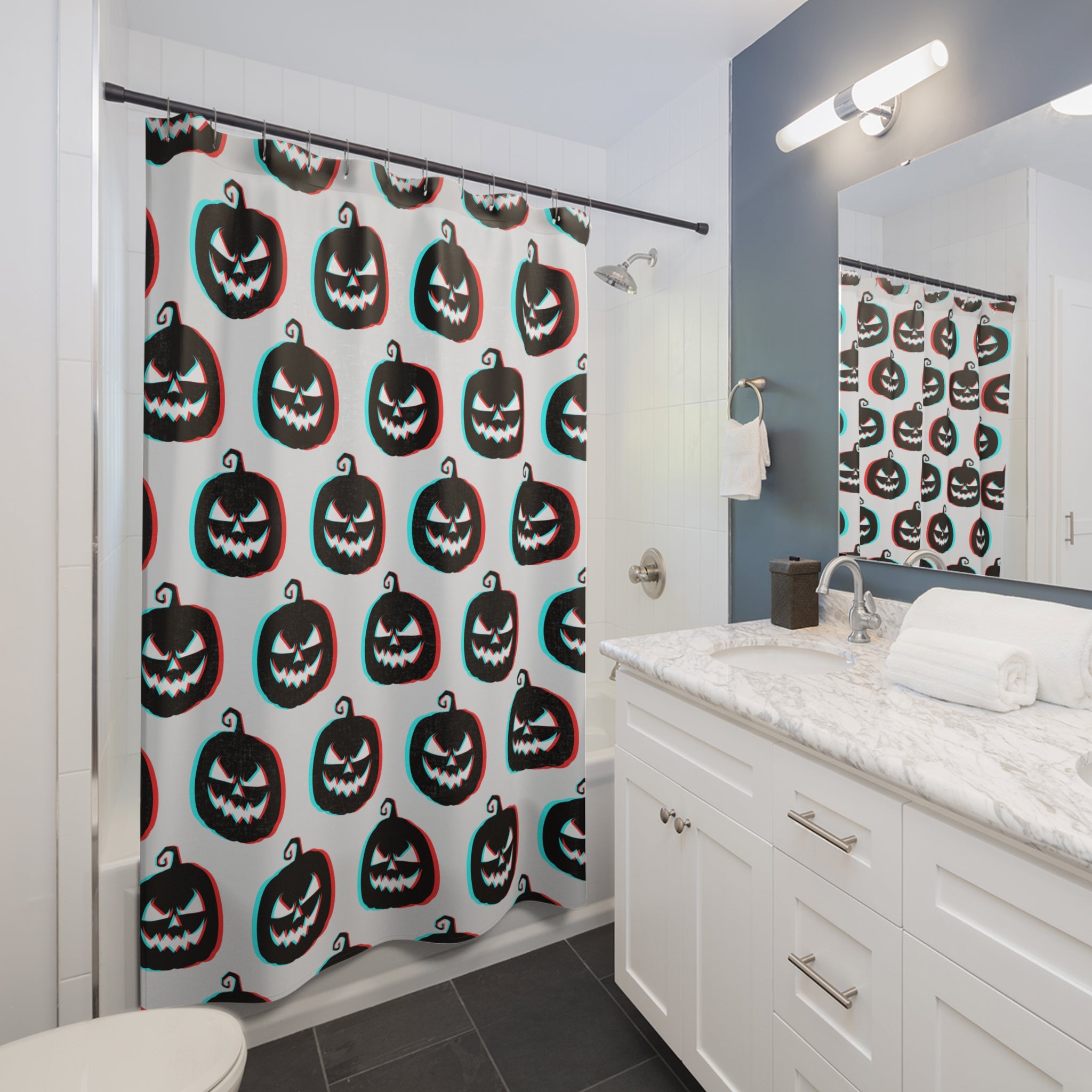 Halloween Pumpkin Shower Curtain, Spooky Bath Decor, Autumn Home Accent, Party Props, Trick or Treat Theme
