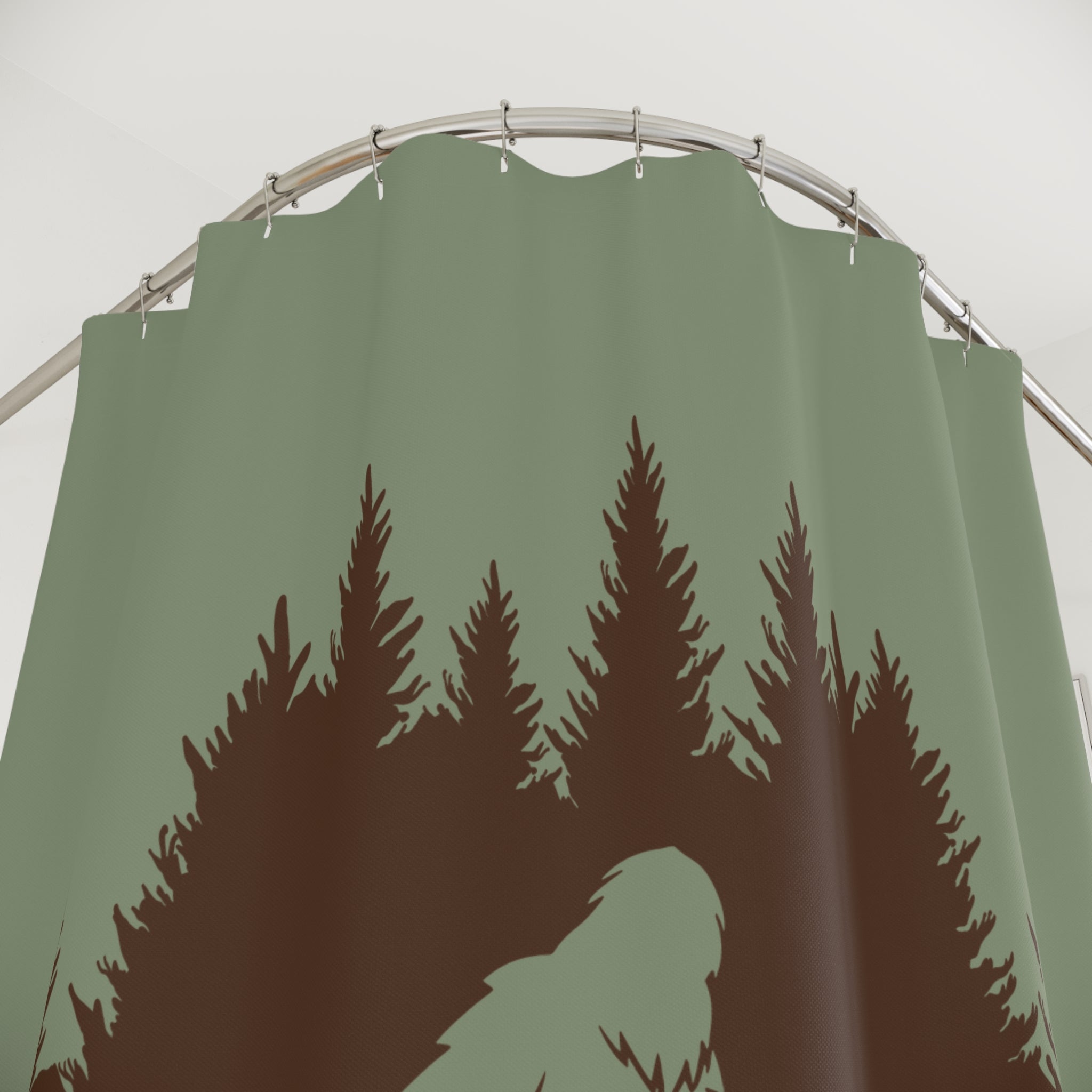 Sasquatch Forest Green Shower Curtain, Forest Bathroom Decor, Bigfoot Gift, Nature Inspired, Rustic Home Decor, Unique Gift for Outdoorsy