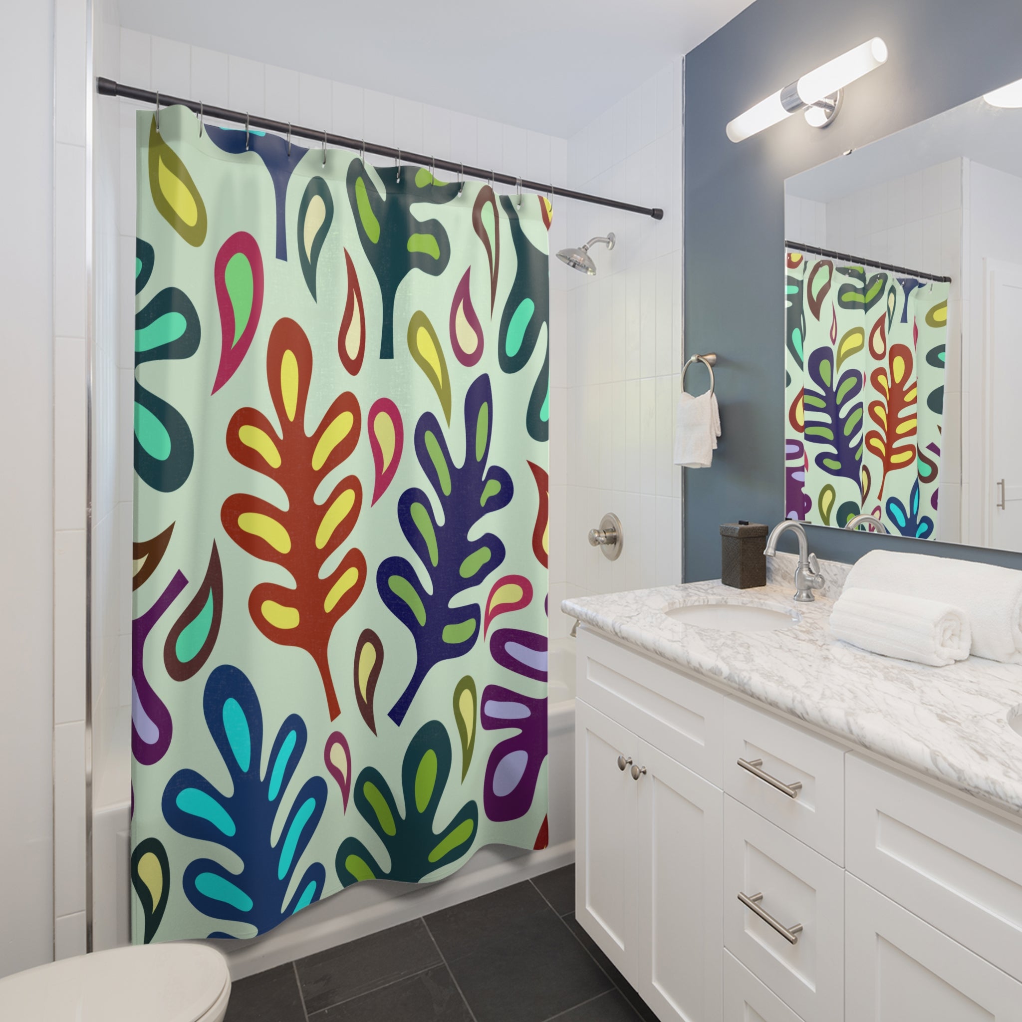 Vibrant Leaf Shower Curtain - Colorful Bathroom Decor, Modern Design, Tropical Vibe, Gift for Home, Nature Lover's Accent