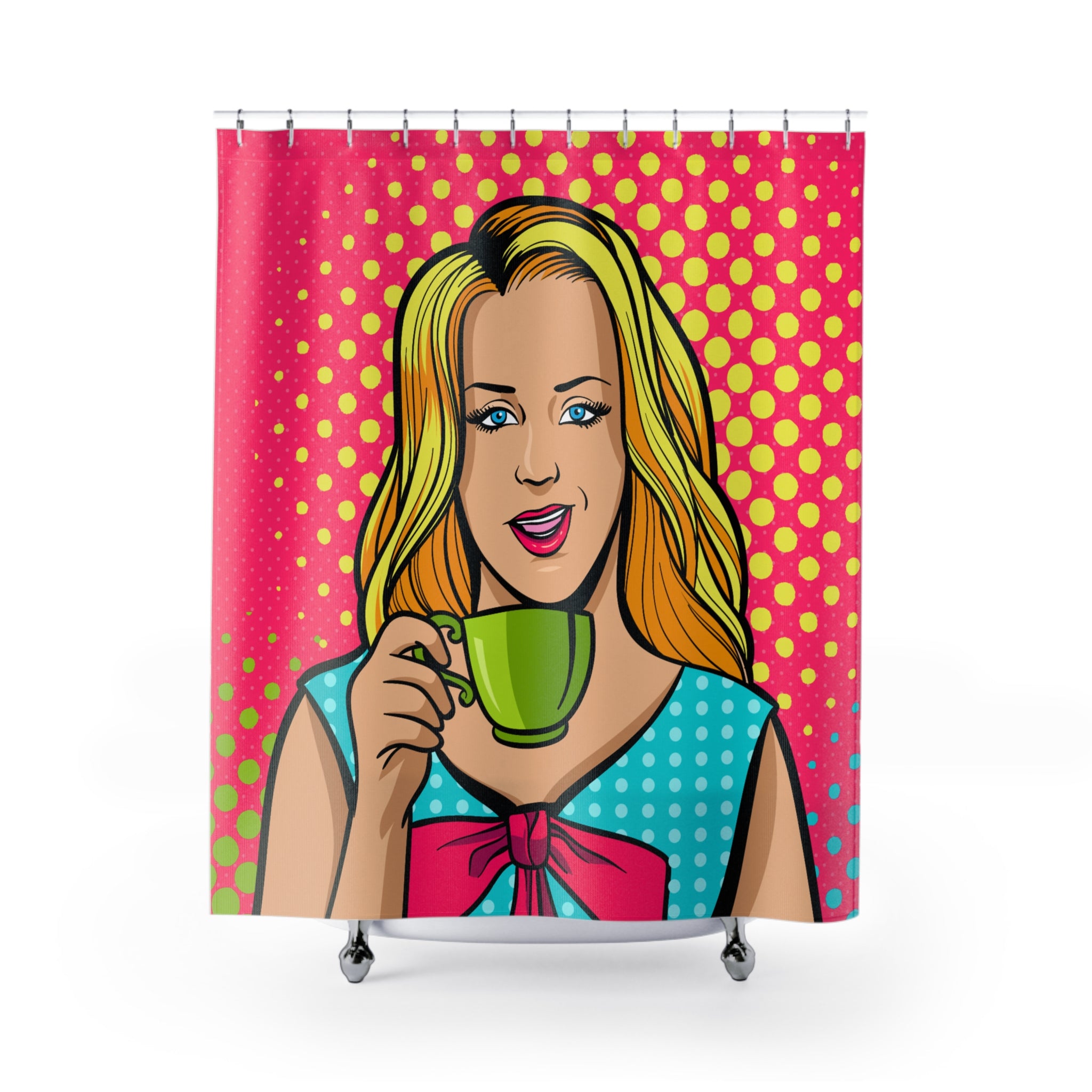 Colorful Pop Art Shower Curtain with Chic Design, Bathroom Decor, Retro Vibe, Gift for Home, Fun Interior Style, Modern Art