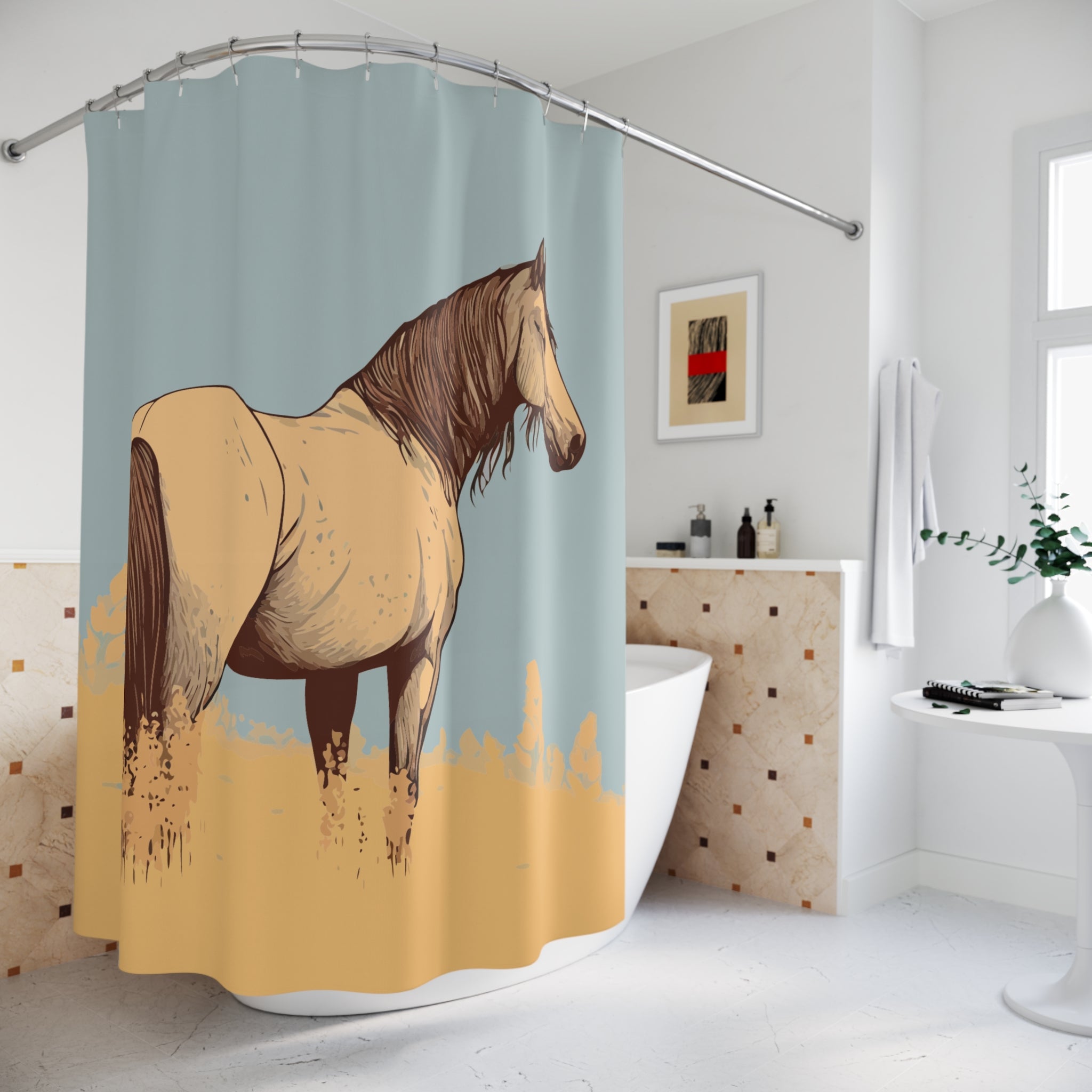Elegant Western Horse Shower Curtain - Rustic Horse Decor for Bathroom, Equestrian Gift, Farmhouse Style, Horse Lover's Home