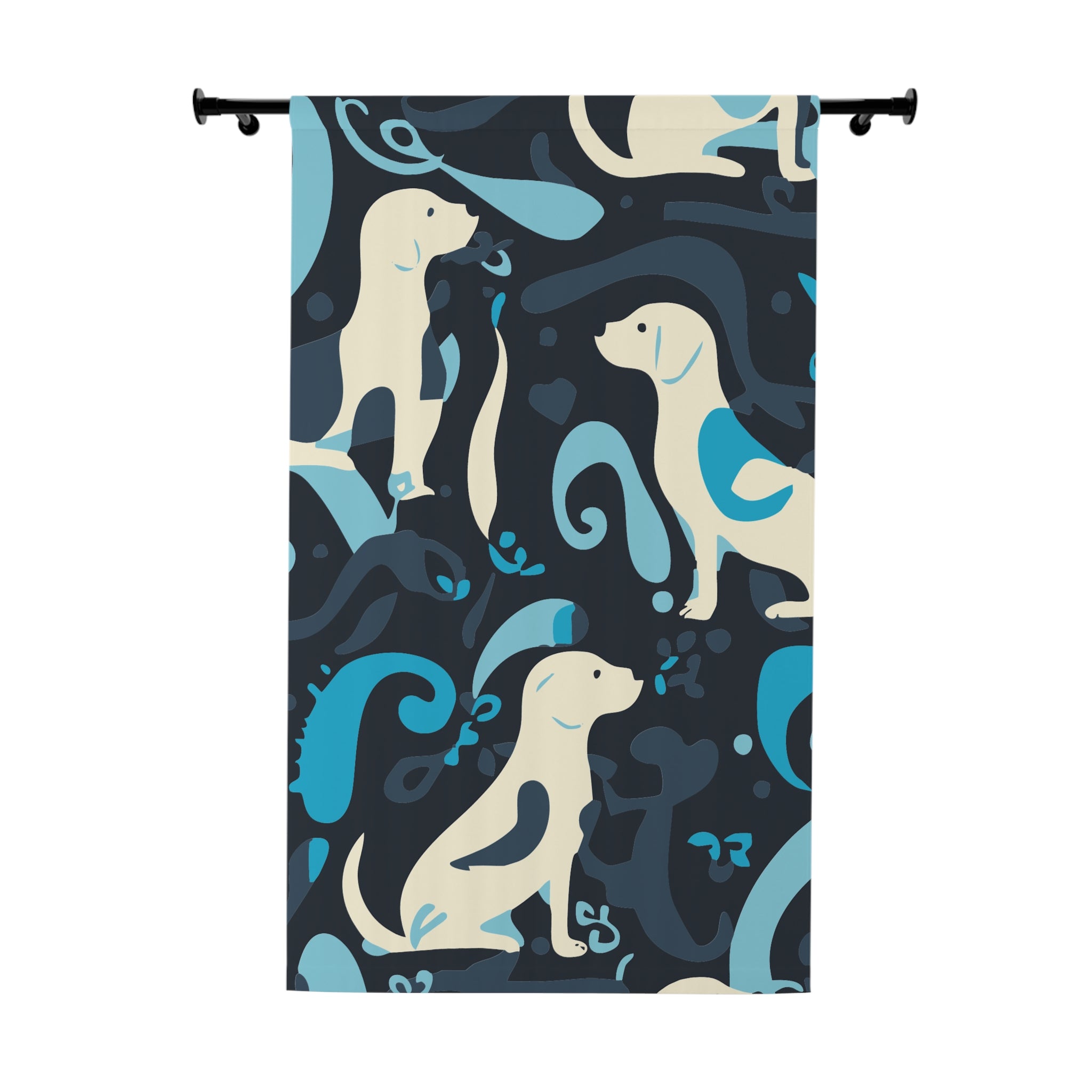 Whimsical Bluish Dog Swirl Blackout Window Curtain